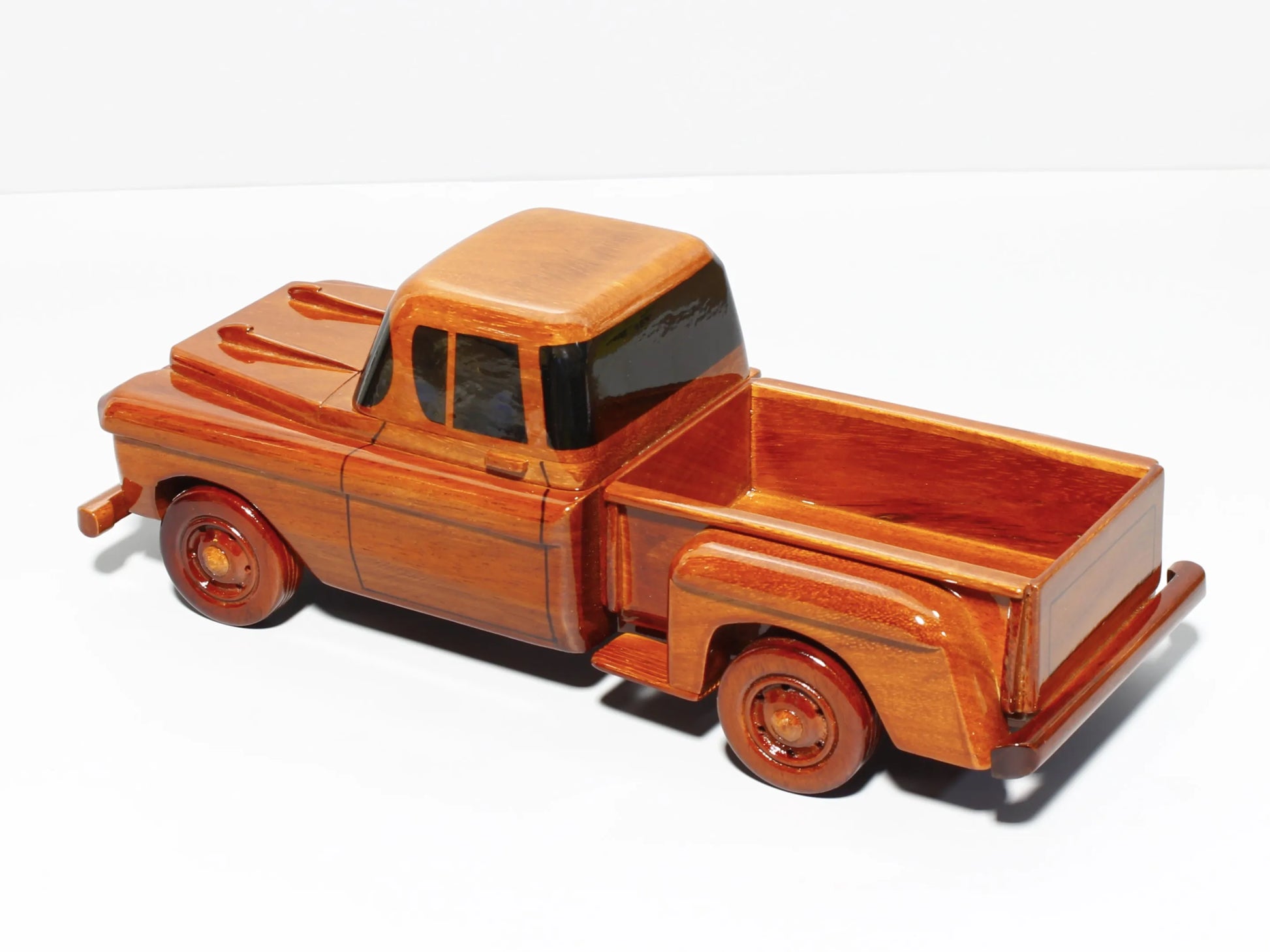 Classic 1957 Ford truck wooden model – driver side profile with wood texture