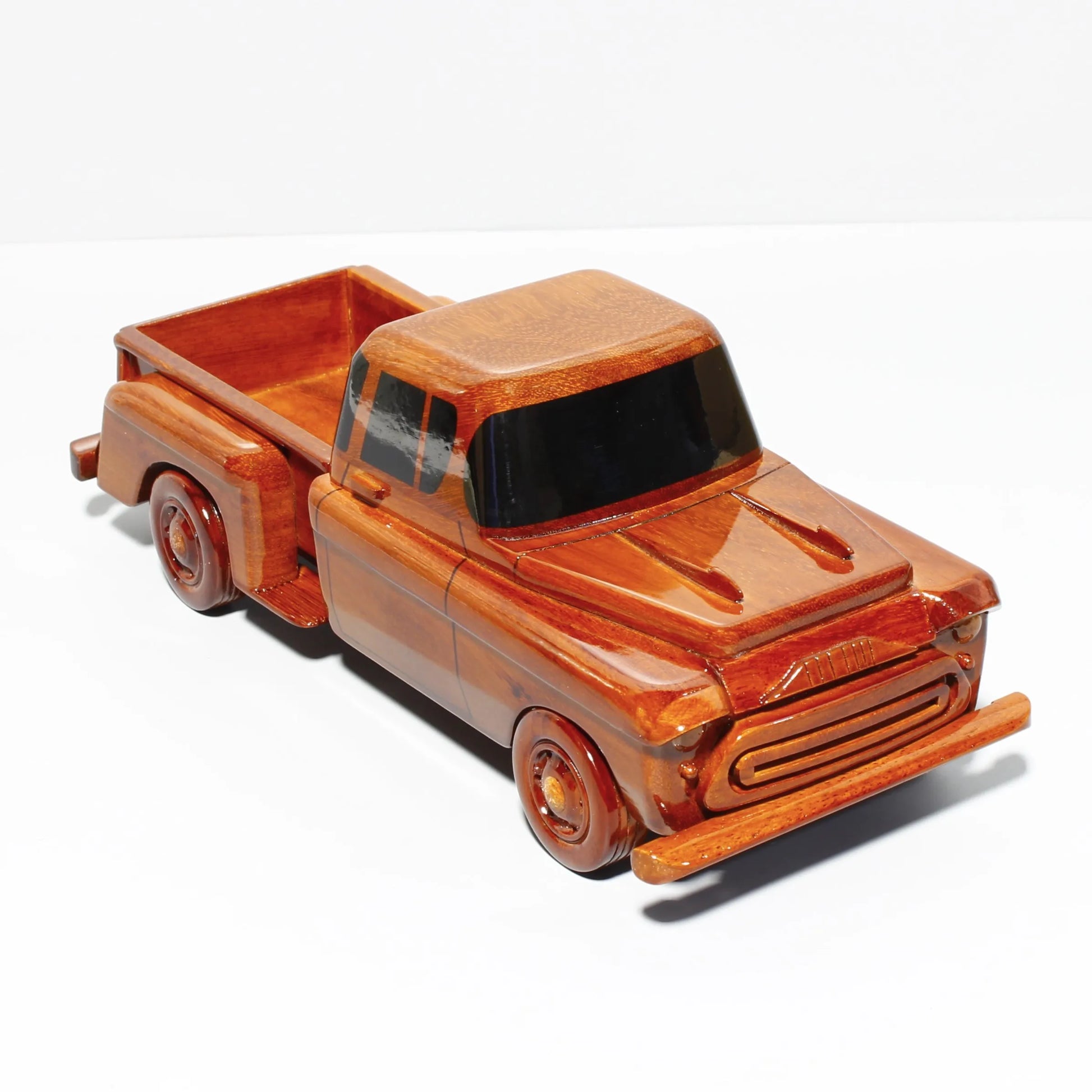 1957 Ford pickup wood replica – top rear angle with tailgate view