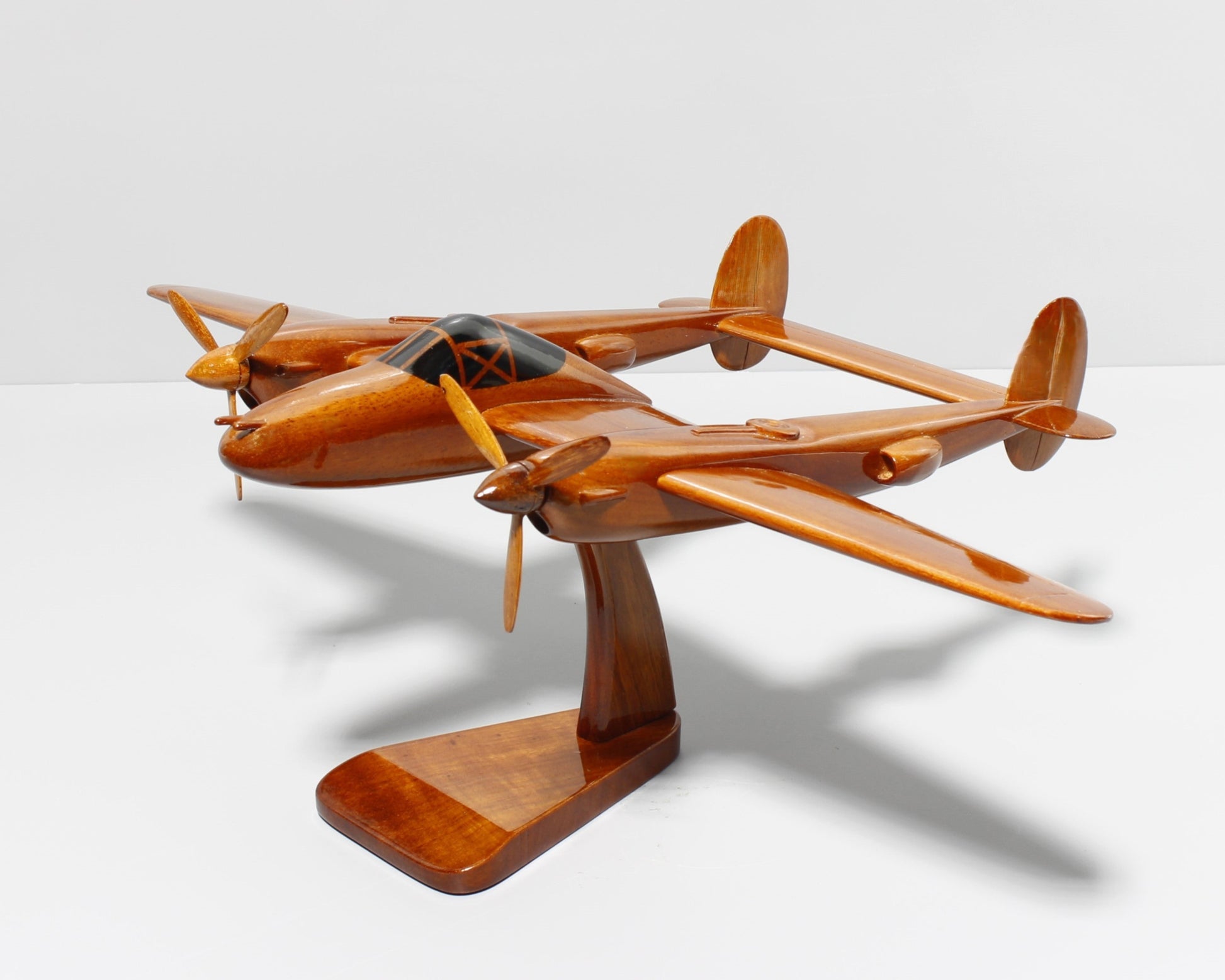 Handcrafted P-38 Lightning wooden model airplane