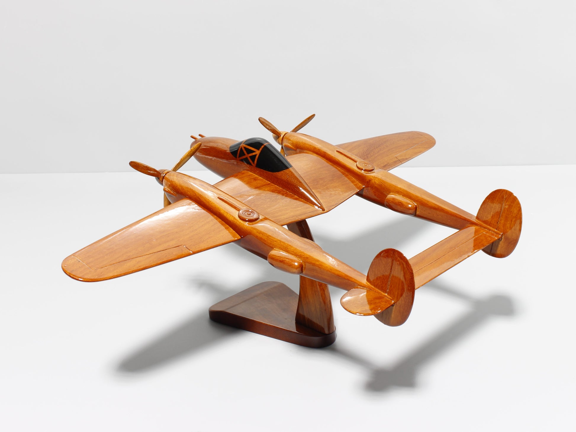 Handcrafted P-38 Lightning wooden model airplane