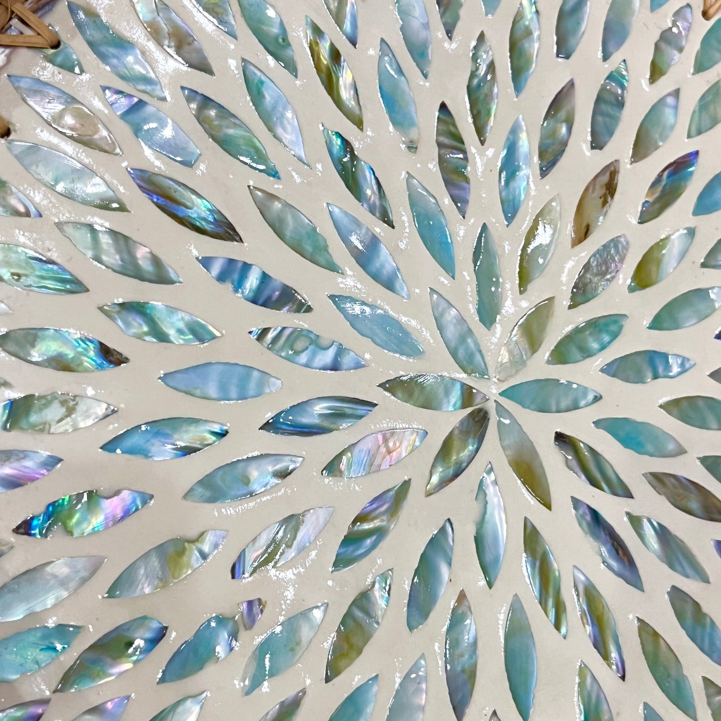 Aqua flower Hand-woven Rattan & Mother Pearl Inlay Round Decoration Serving Tray