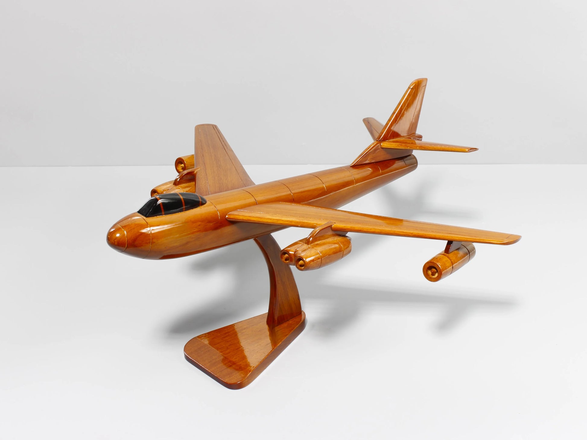 B-47 Stratojet scale replica in mahogany wood – top front view, PremiumWoodArt