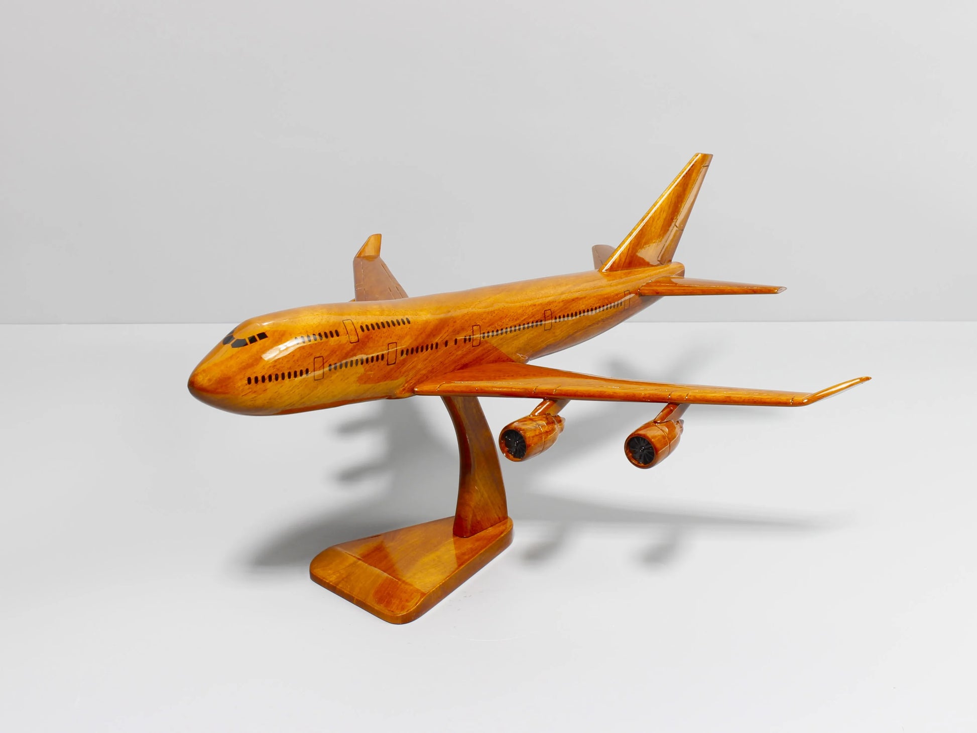Boeing 747 mahogany wood airplane model – handcrafted jetliner replica front view