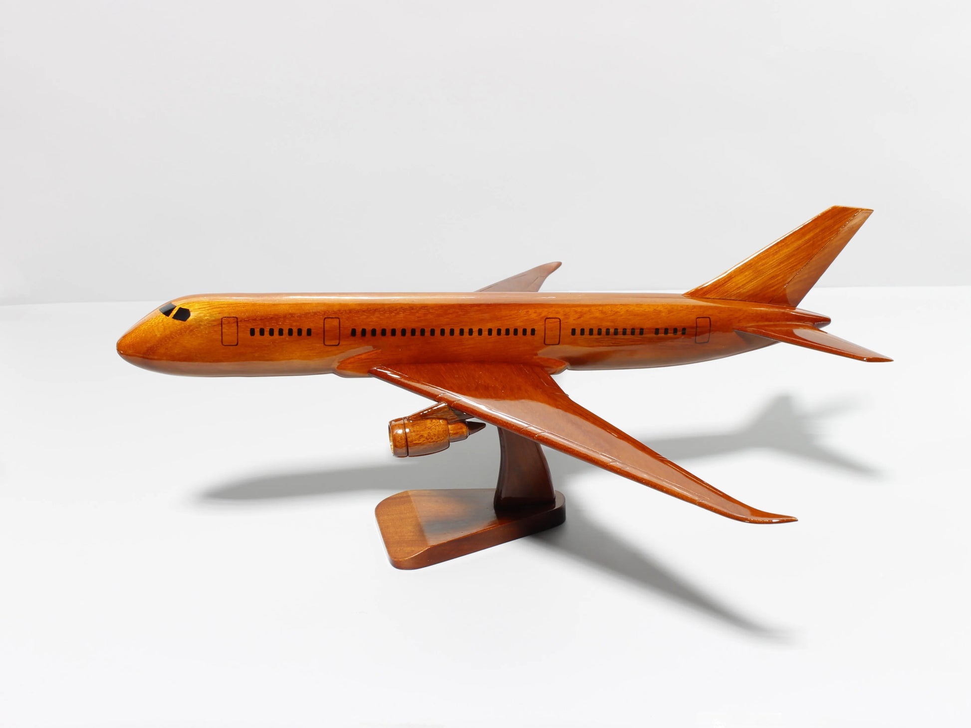 Left-side profile of Boeing 787 handcrafted wood model – aviation gift idea