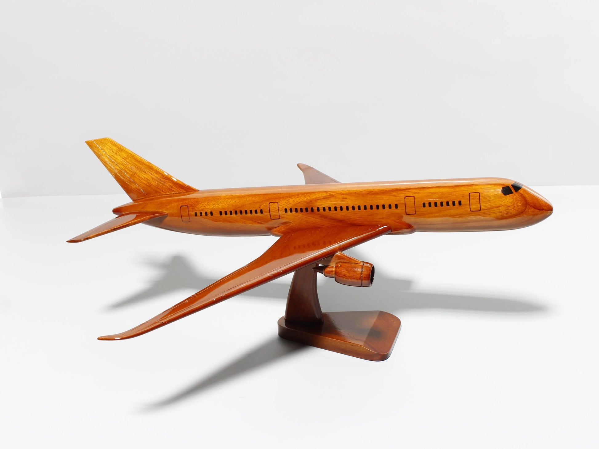 Right-side view of Boeing 787 wood aircraft replica – artisan craftsmanship