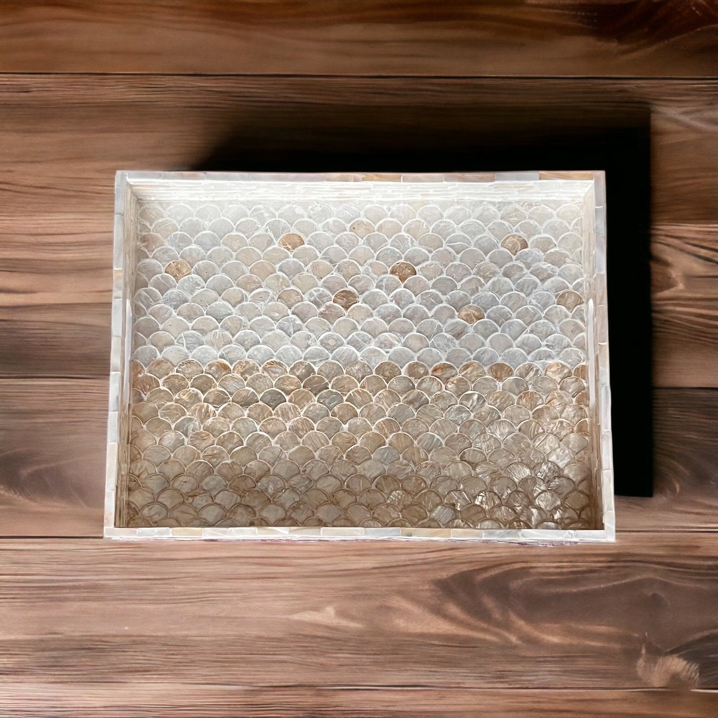 Capiz Shell Inlay Serving Tray, White and Gold Mermaid PatternBBDecorHouse