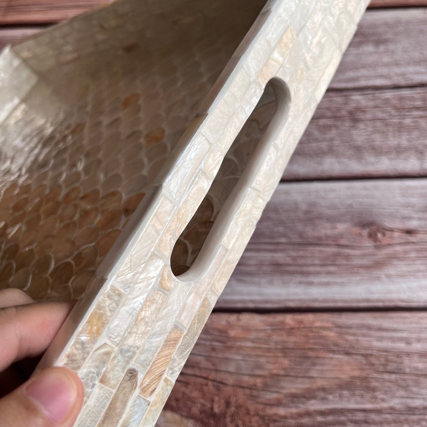 Capiz Shell Inlay Serving Tray, White and Gold Mermaid PatternBBDecorHouse