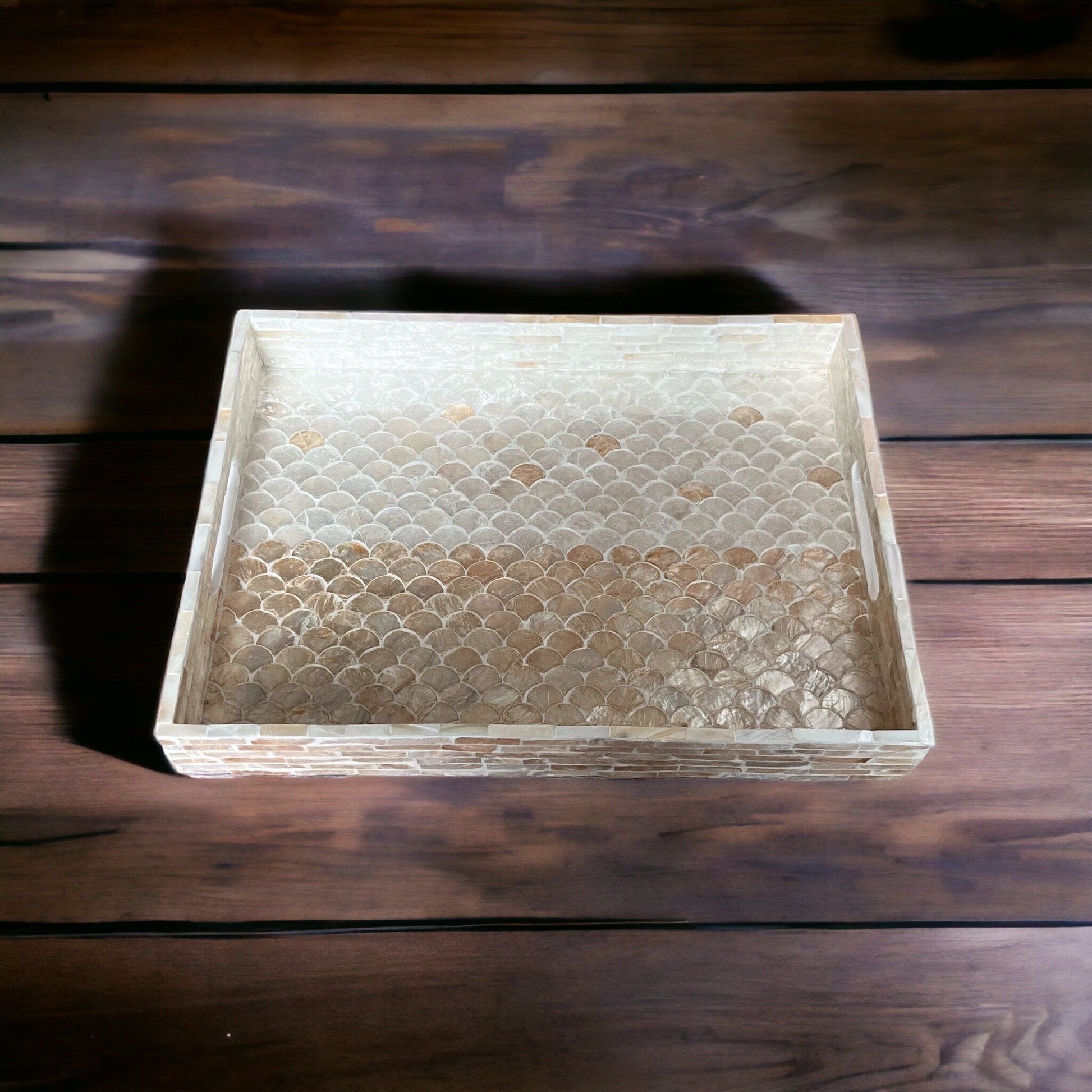 Capiz Shell Inlay Serving Tray, White and Gold Mermaid PatternBBDecorHouse