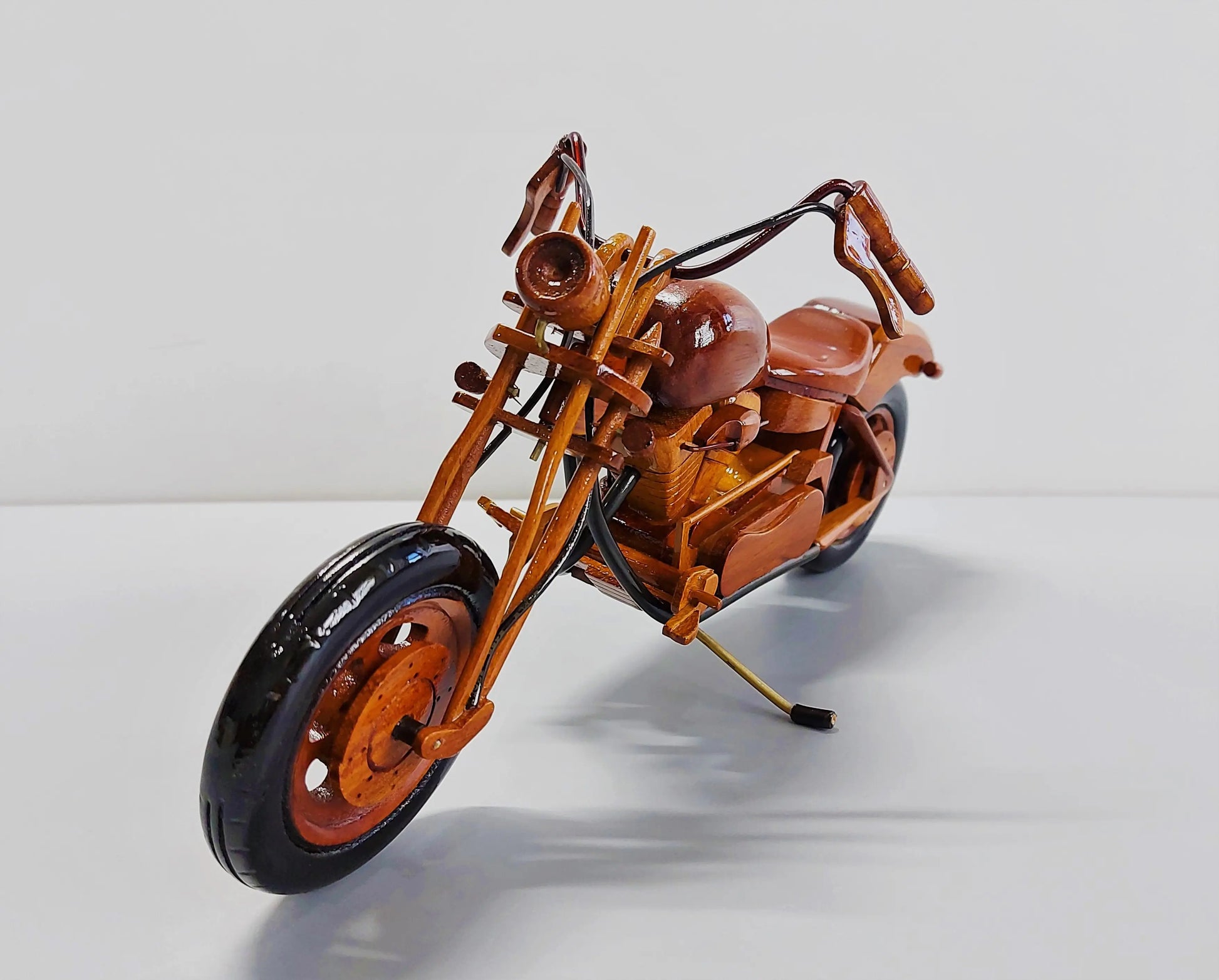 Handmade chopper display model – left diagonal angle with stand
