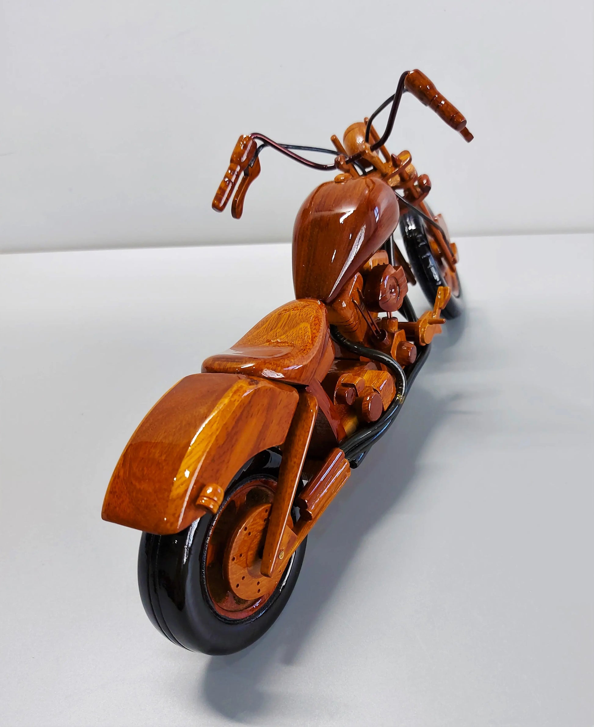 Custom chopper wood model – rear perspective highlighting rear fender