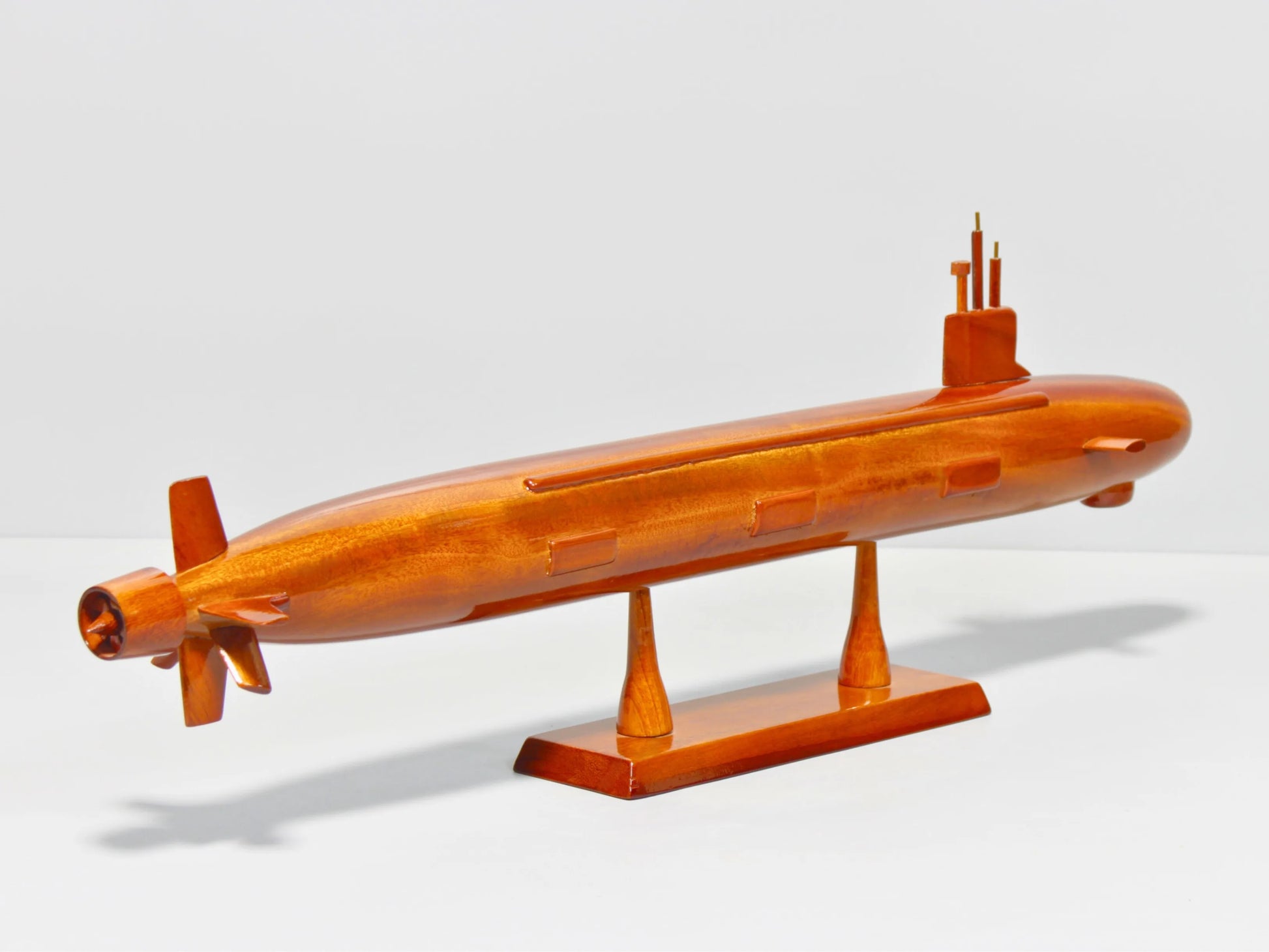 Side profile of handmade Virginia-class submarine wooden model