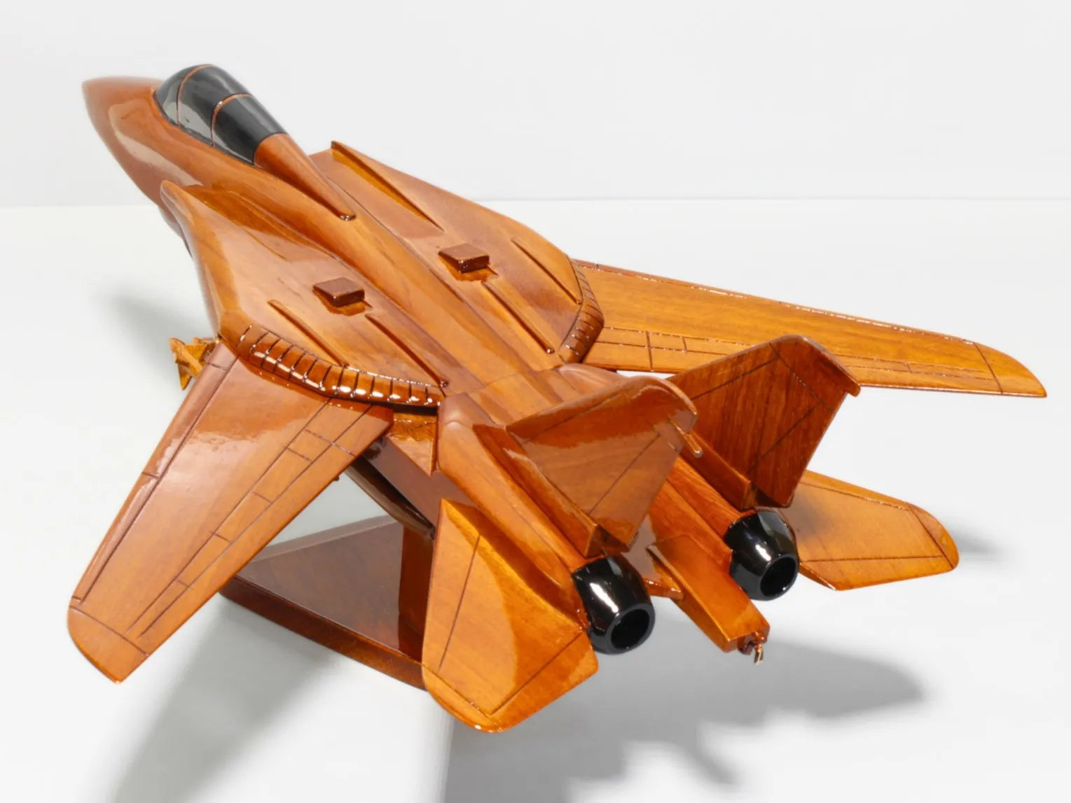 Top-down view of F-14 Tomcat wood aircraft highlighting the swing-wing layout – Premiumwoodart