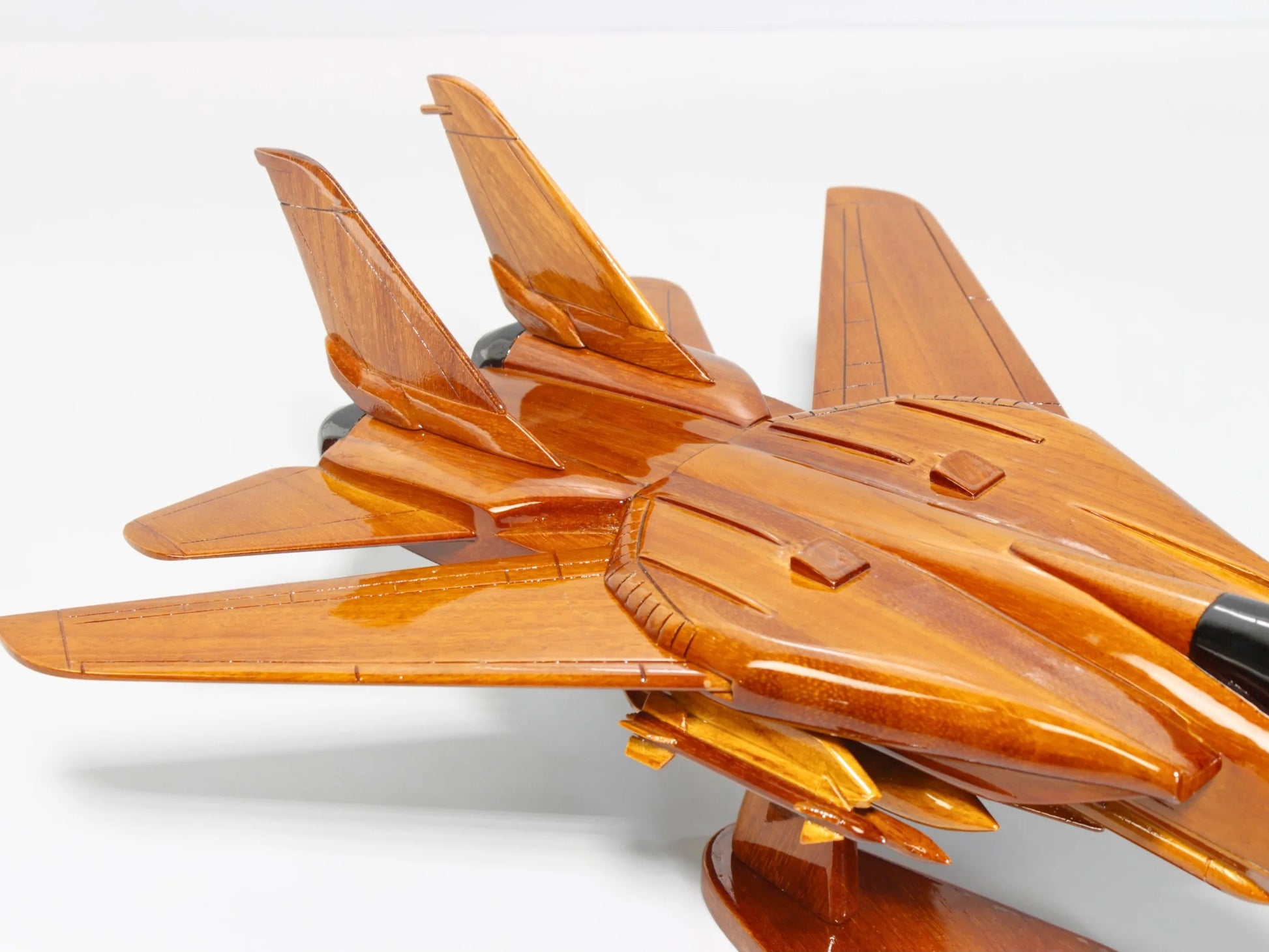 Rear view of F-14 Tomcat wooden model showing swing-wing configuration – Premiumwoodart