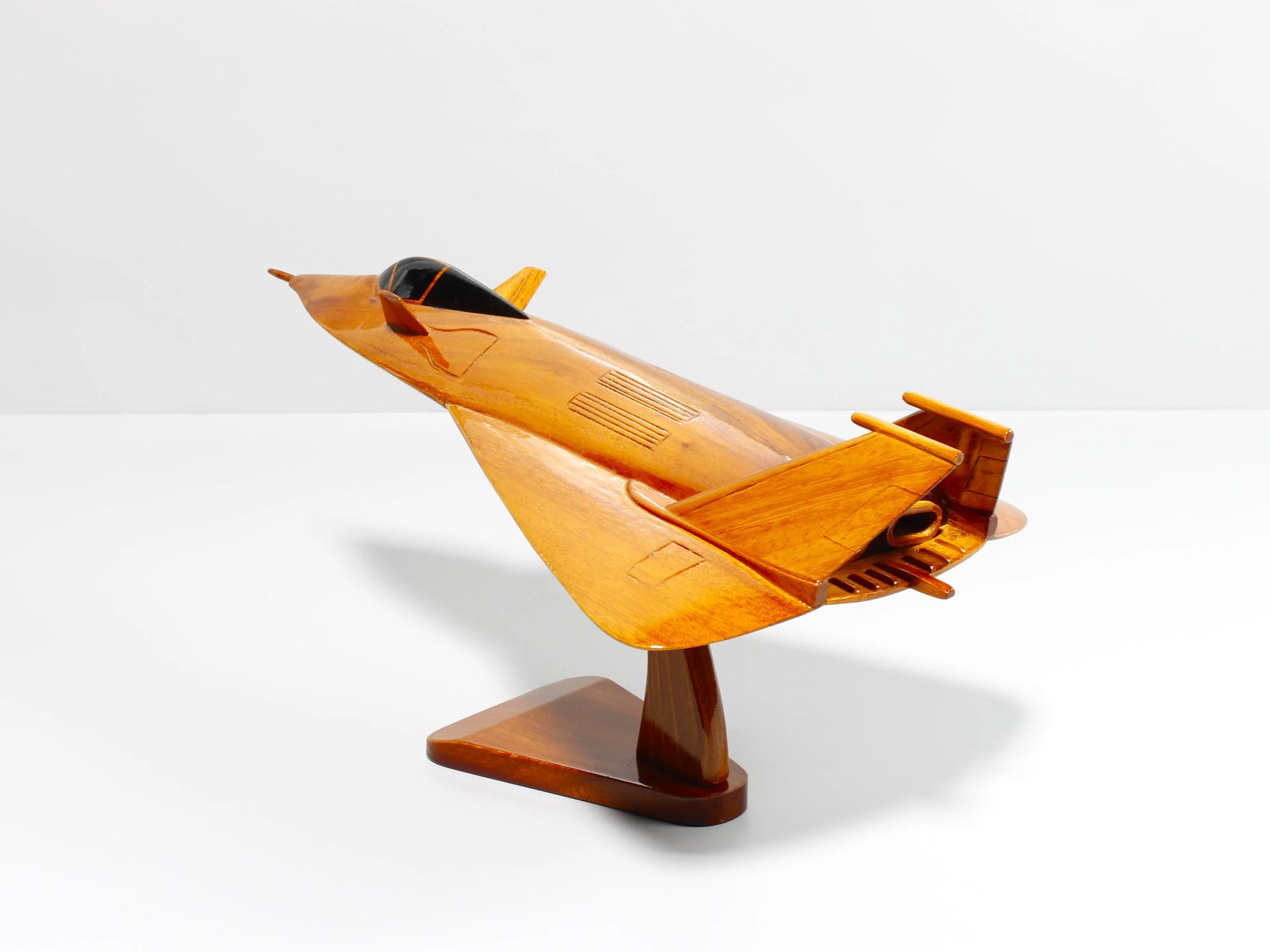 Front-left dynamic view of F-19 fighter concept wood model