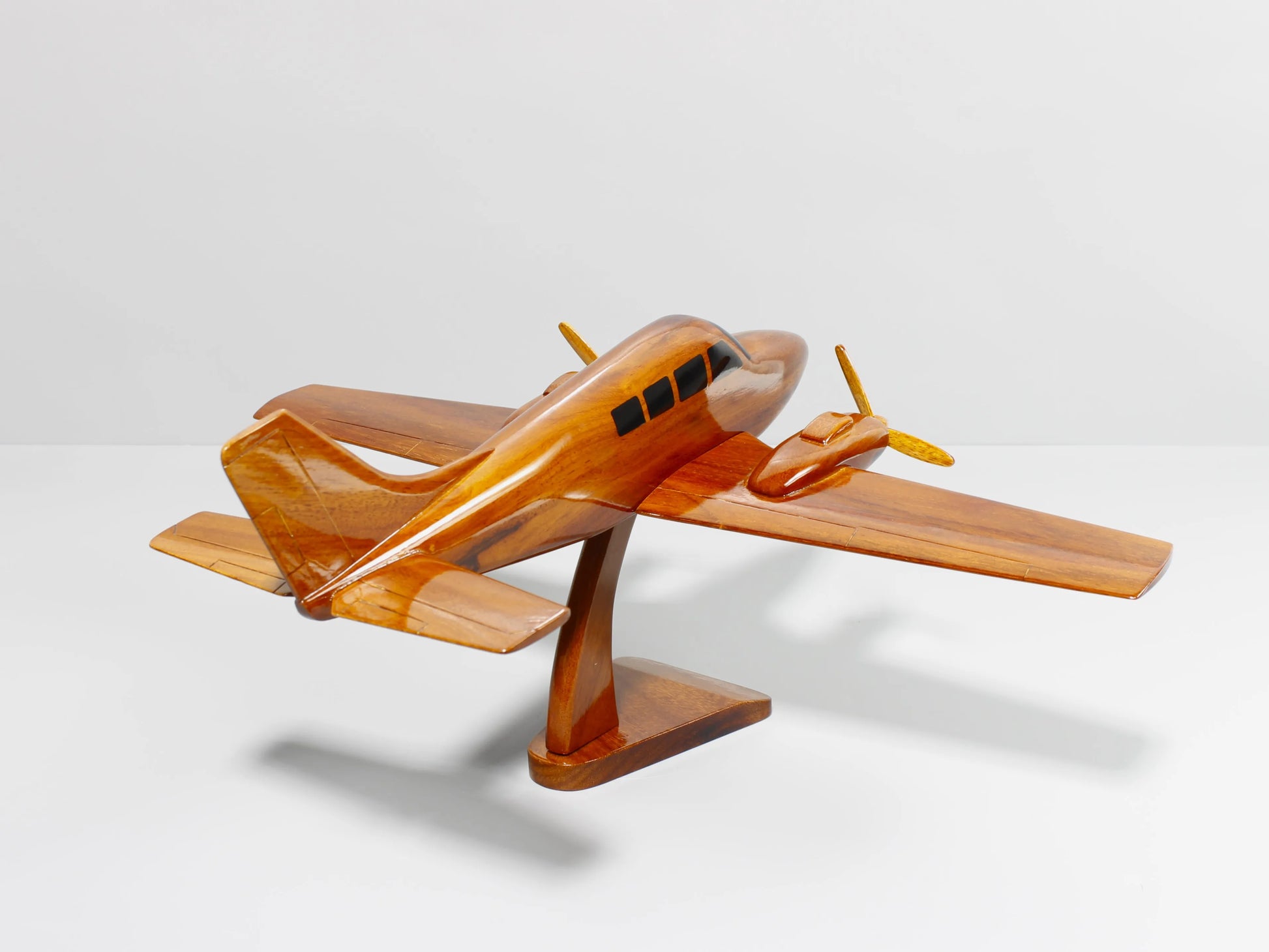 Fully assembled G58 Baron display-ready wood model with elegant base – Premiumwoodart