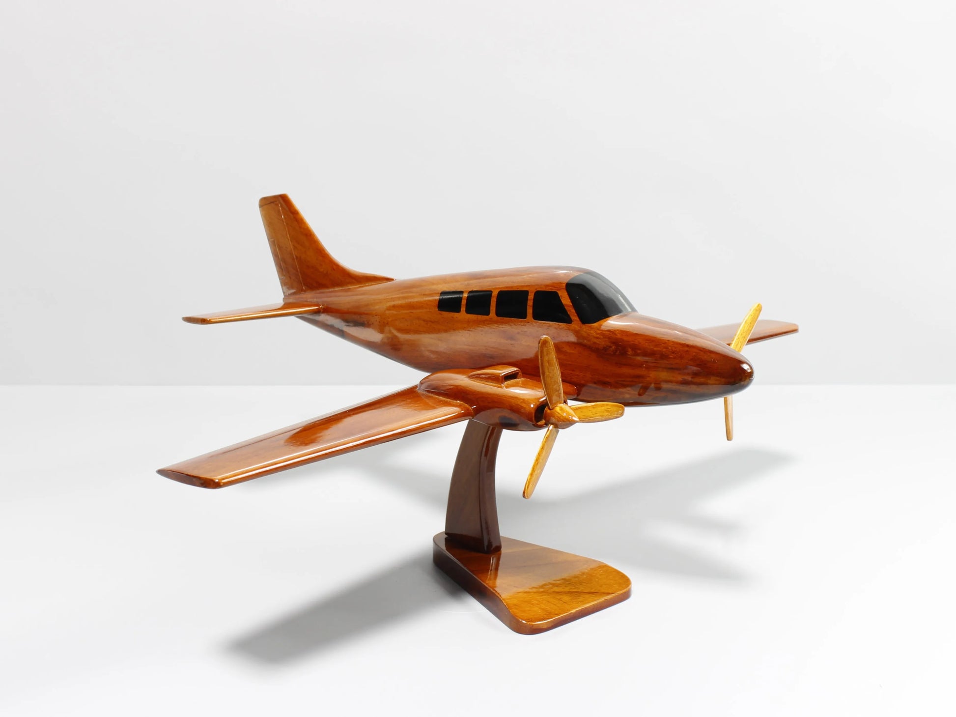 Rear-side angle of handcrafted G58 Baron aircraft wood model – Premiumwoodart