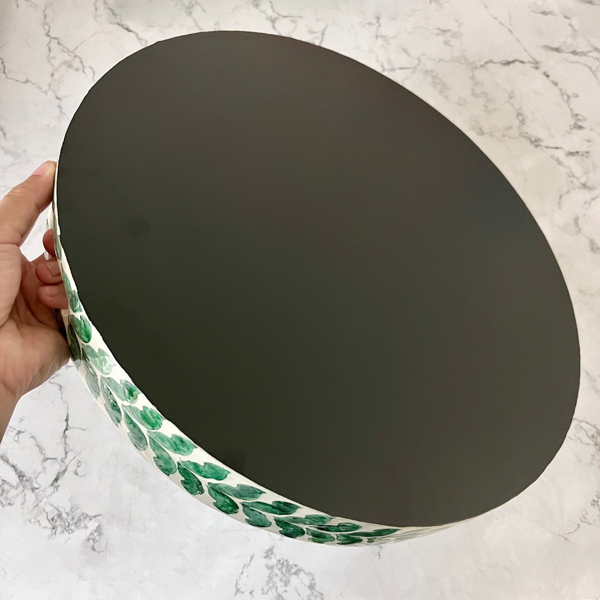 Green Leaves Capiz Shell Round Serving TrayBBDecorHouseD30cm-11.8in