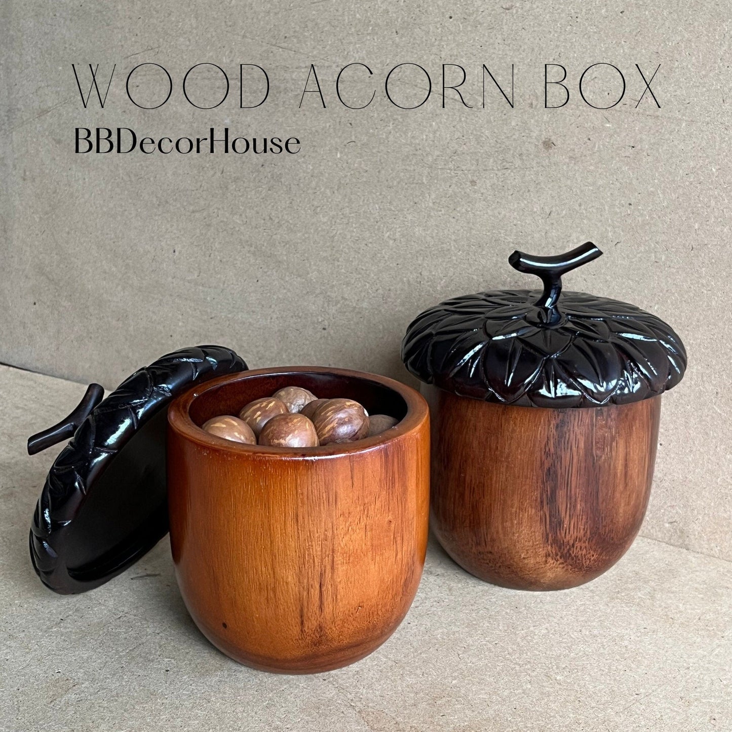 Handmade Wooden Acorn Box, Decorative JarPremiumWoodArt