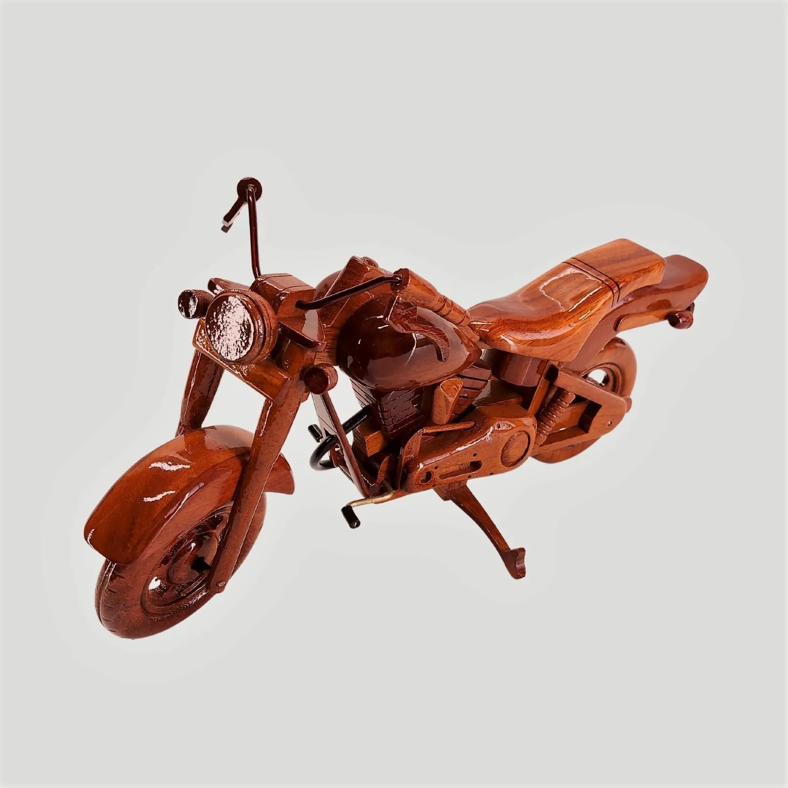 Harley FXST handmade wooden motorbike – front diagonal perspective