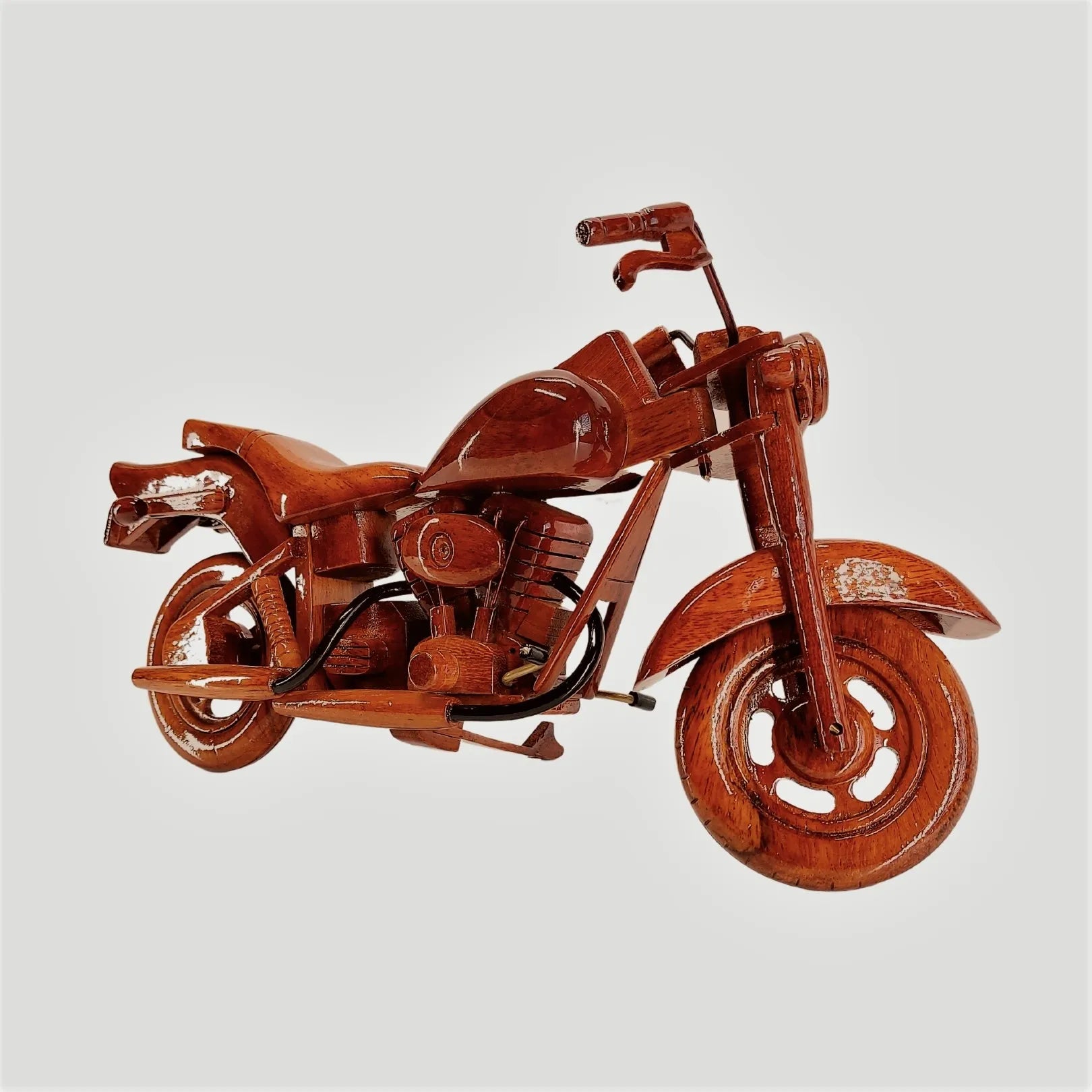 Handmade Harley FXST wood model – front angle with solid wood details