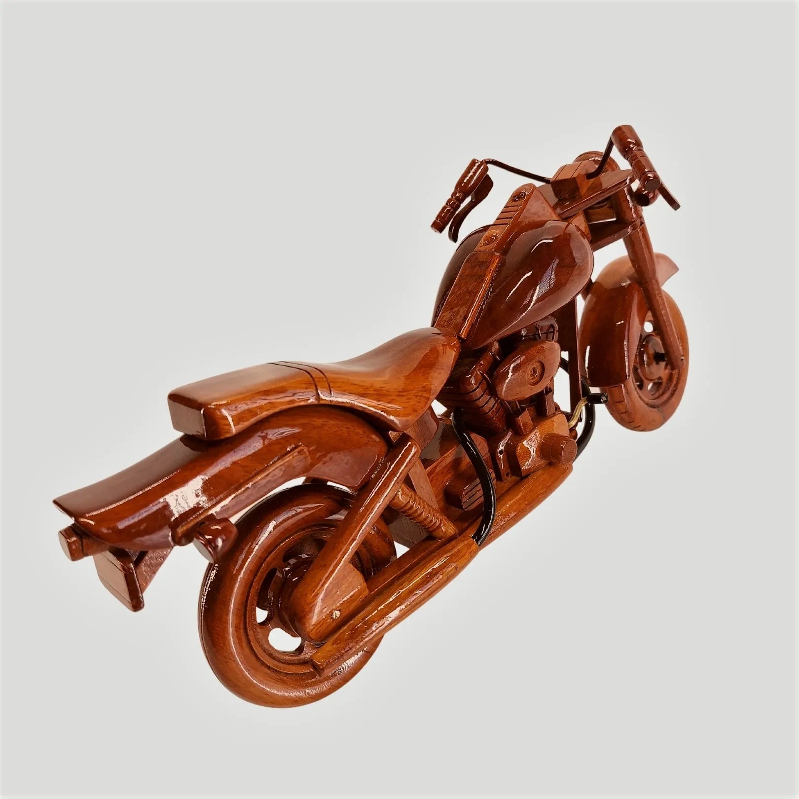 Custom Harley FXST wood model – rear diagonal with sculpted tail