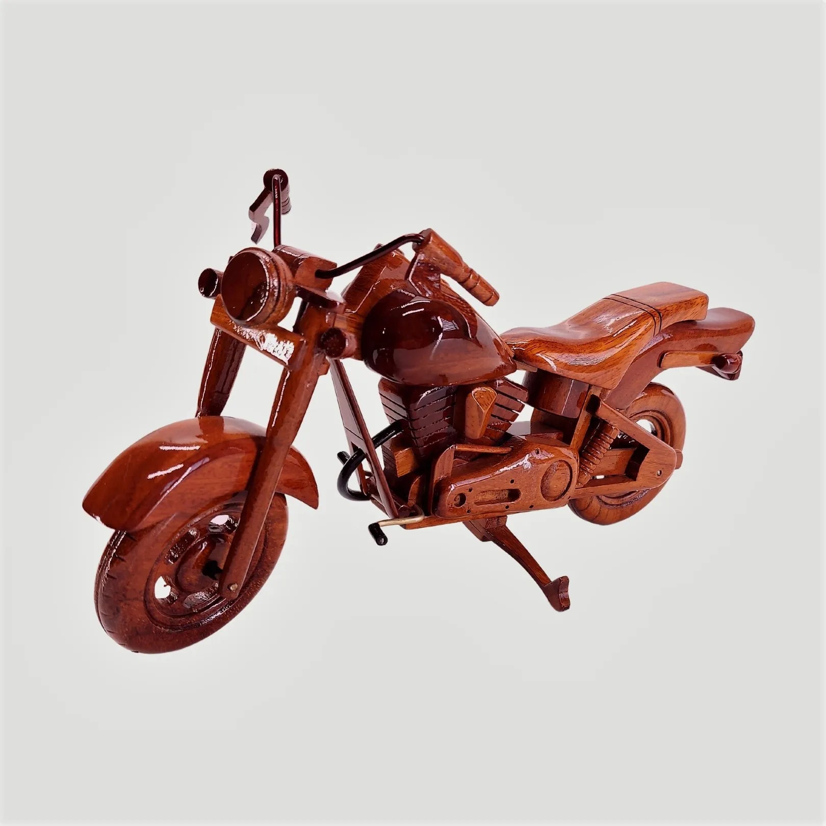 FXST motorcycle wooden model – left side view with chopper silhouette
