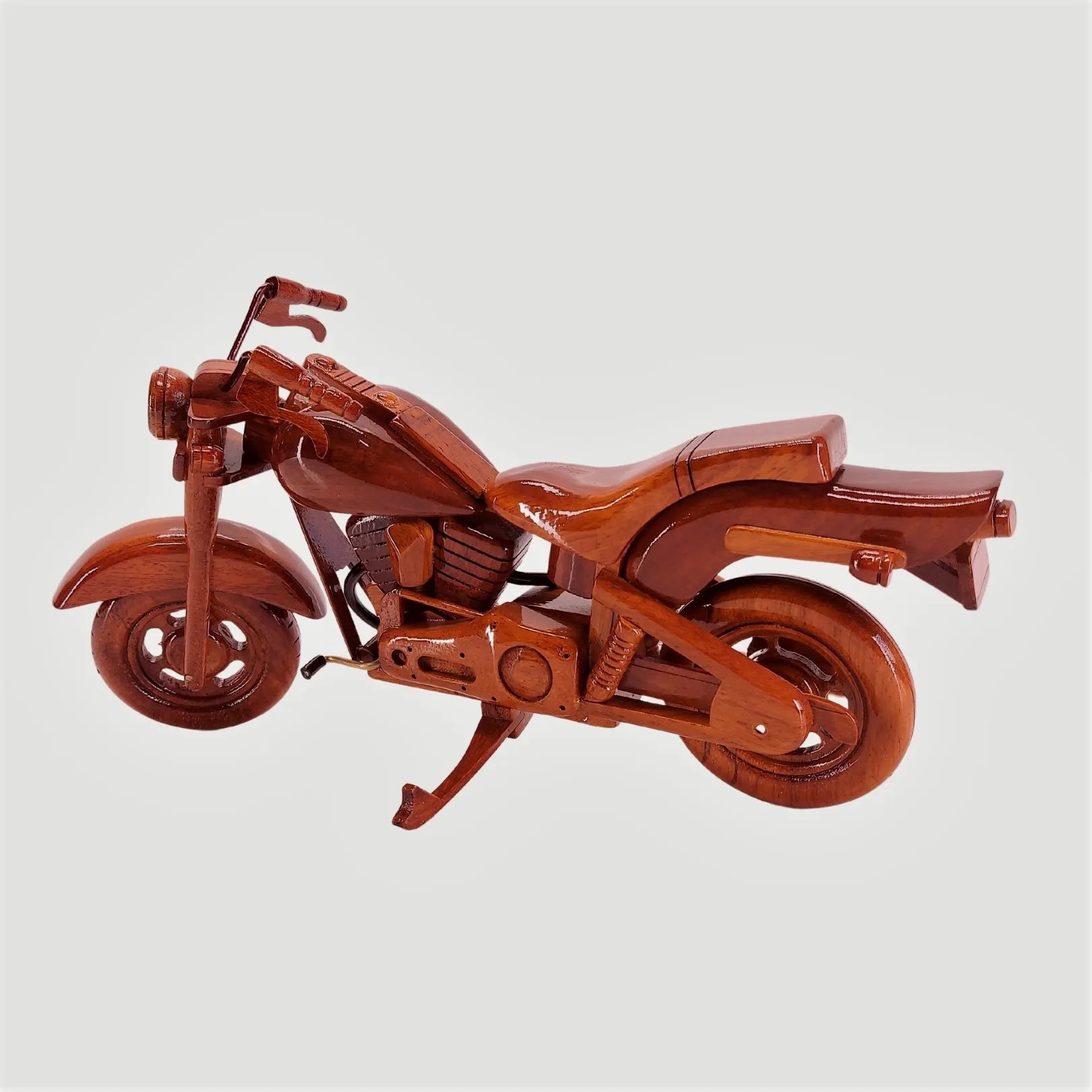 Harley FXST wooden display model – right profile showing fork and seat