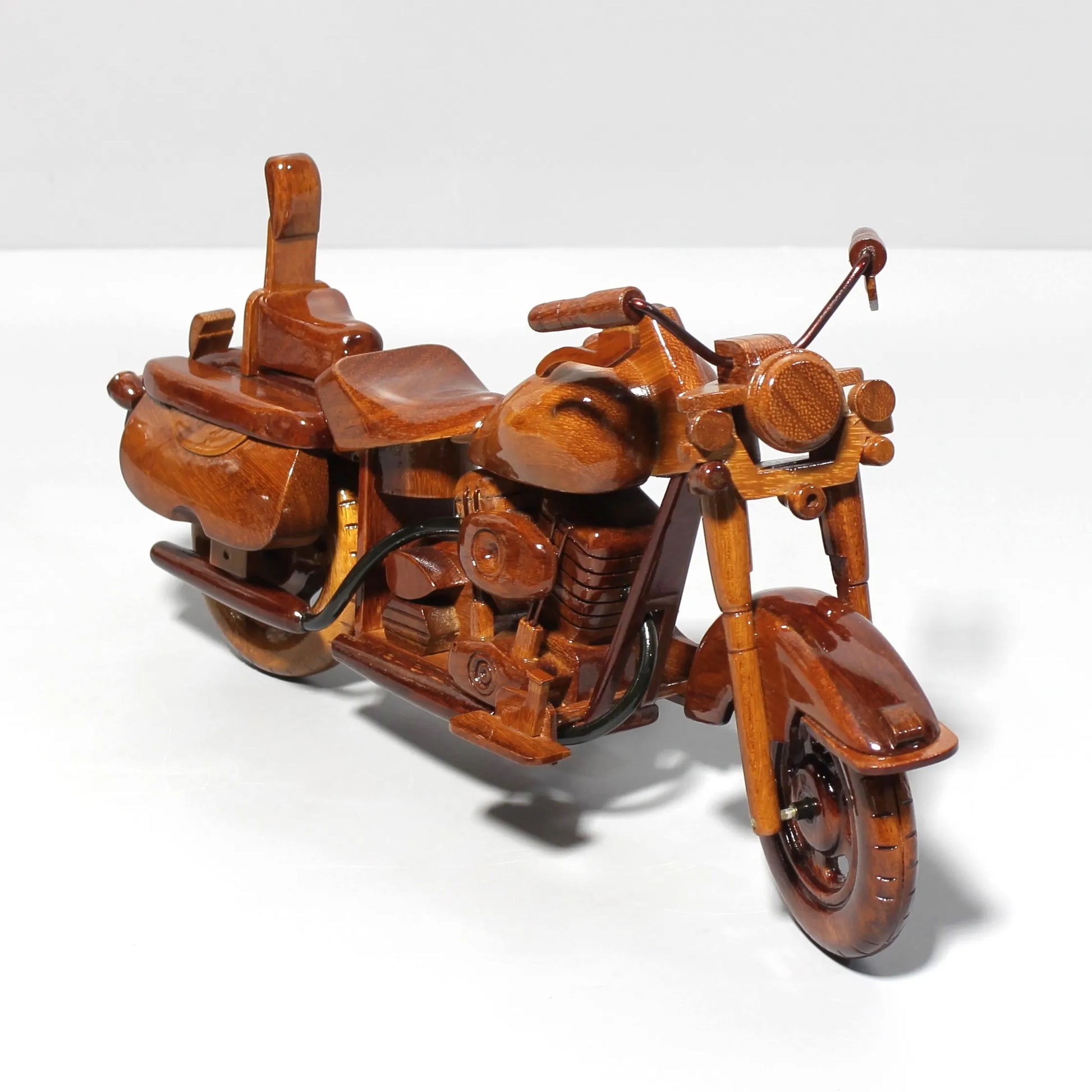 Front view of handcrafted Harley Highback with vintage fairing