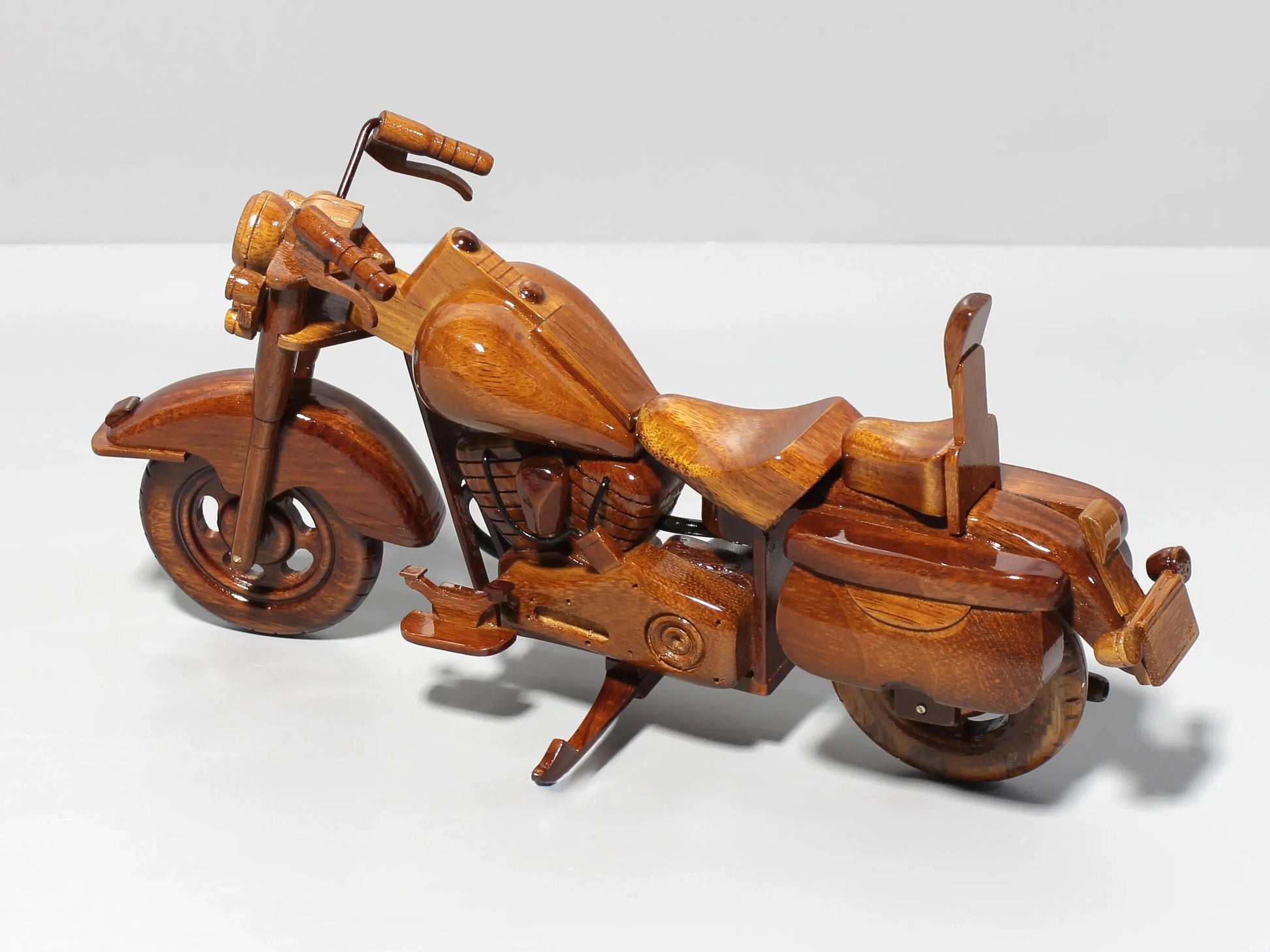 Handcrafted Harley High back wooden motorcycle – left side view