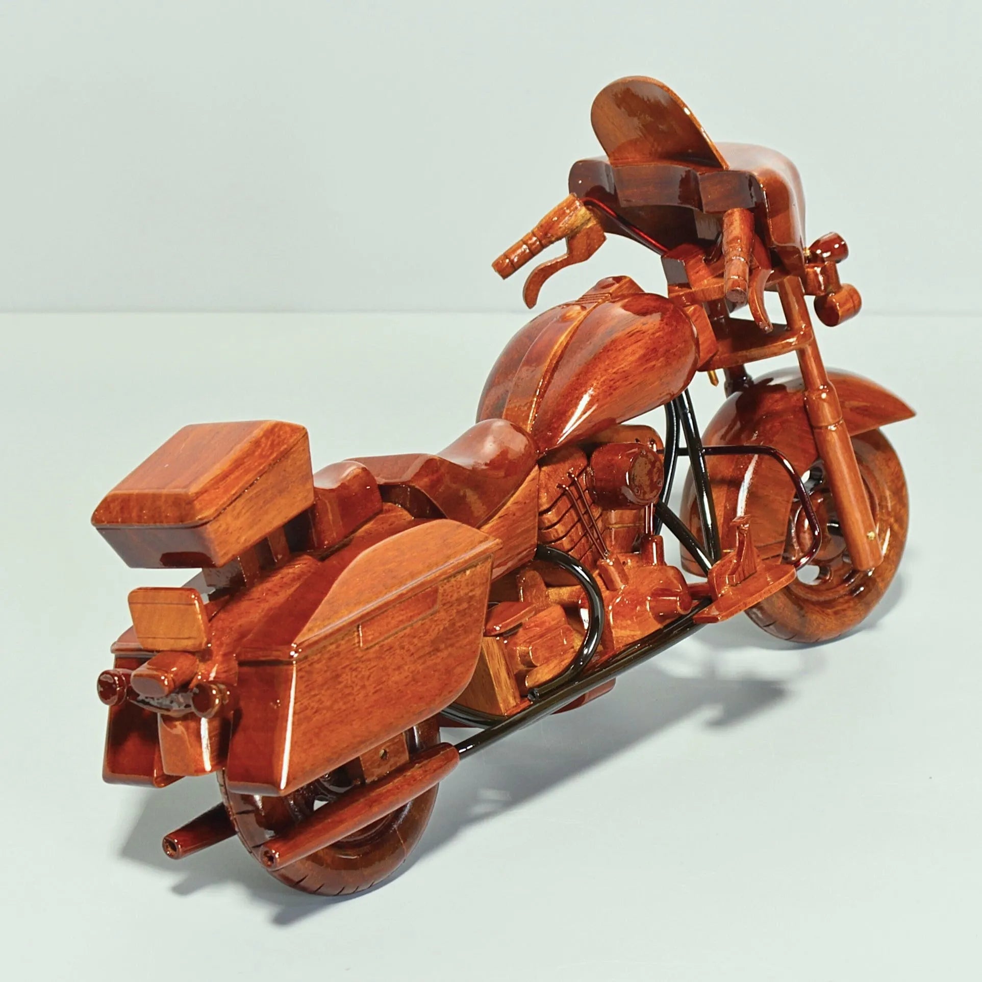 Rear diagonal view of handcrafted Harley Police motorcycle model