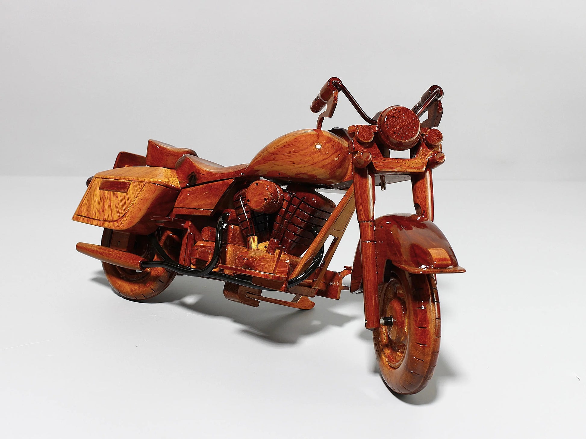 Harley Road King wood model front view with detailed fender and headlight