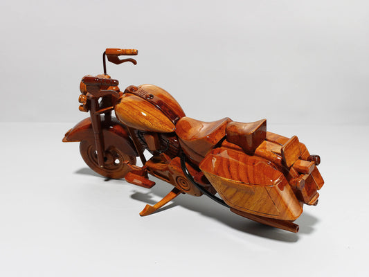 Right profile of wooden Harley Road King bike model with detailed frame