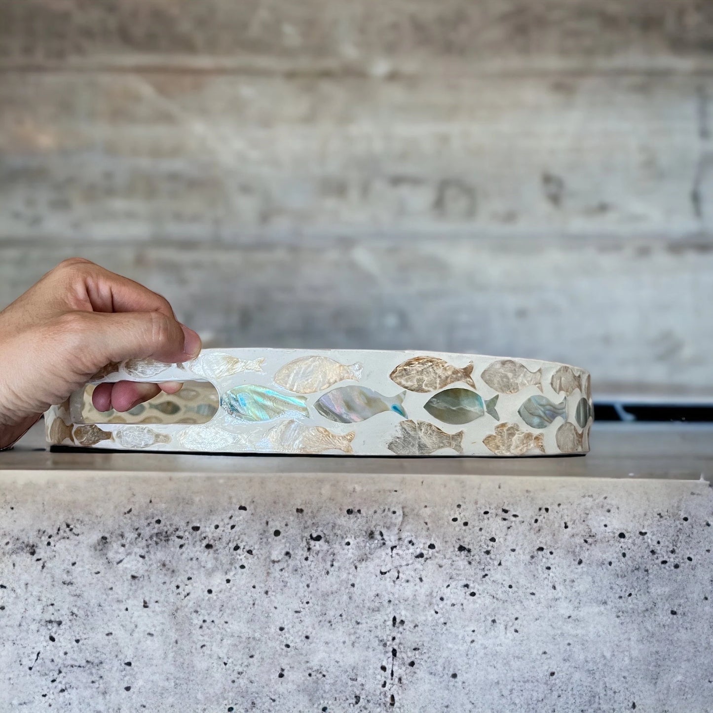 Mother of Pearl Inlay Serving Tray, Fish Tornado Swirls Pattern
