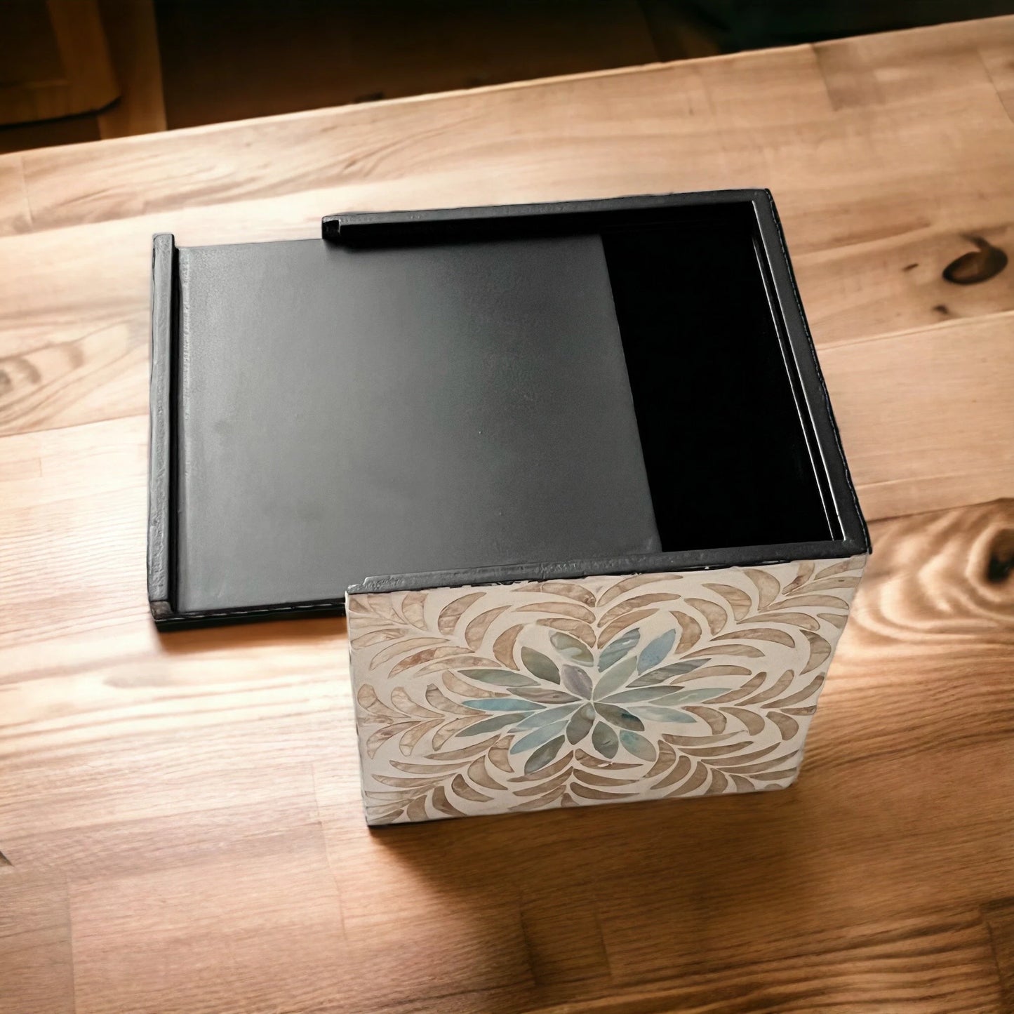 Aqua flower Gold Leaf Mother Pearl Square Tissue Box Cover