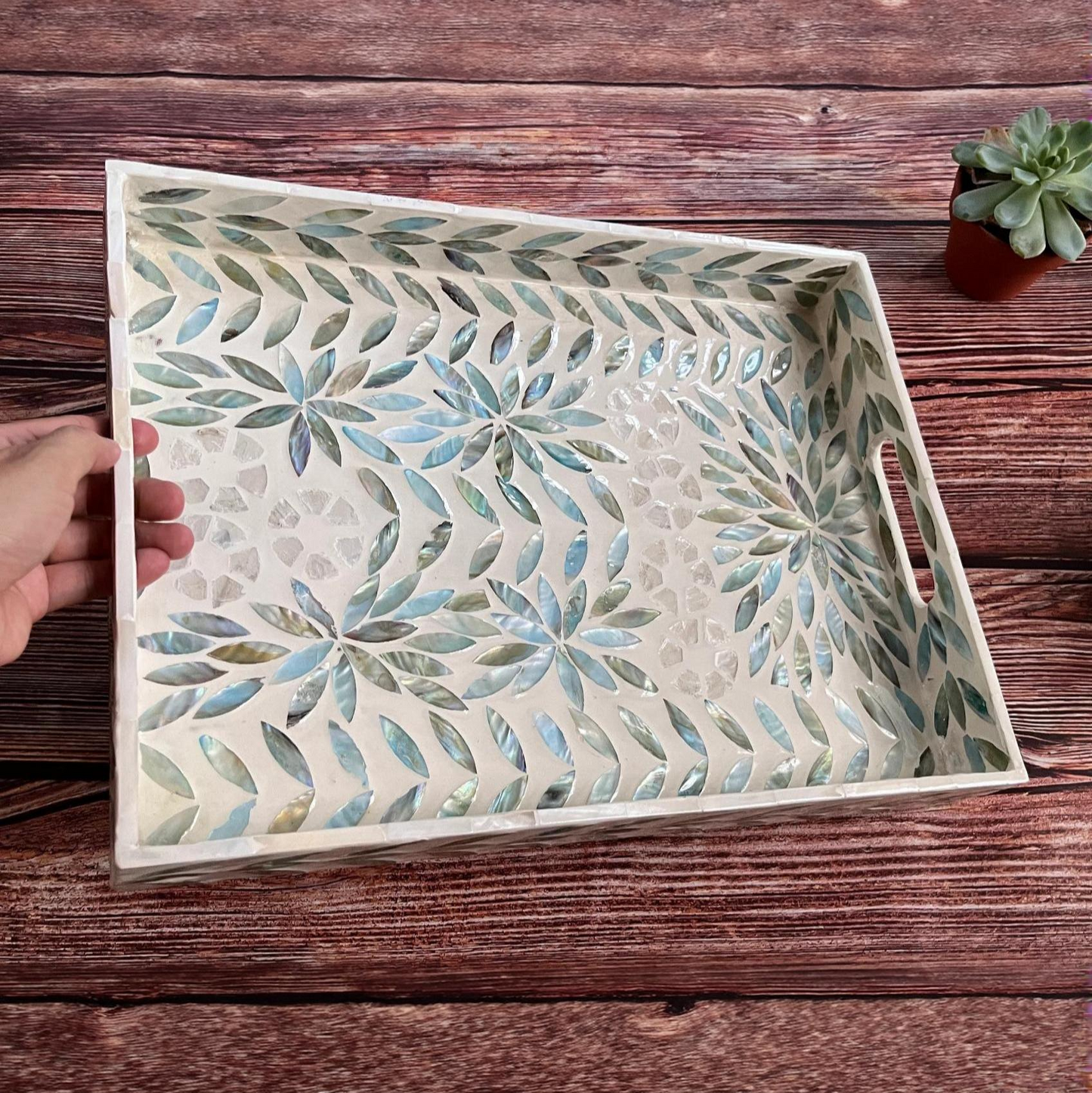 Palawan Flower Mother of pearl inlay rectangle tray