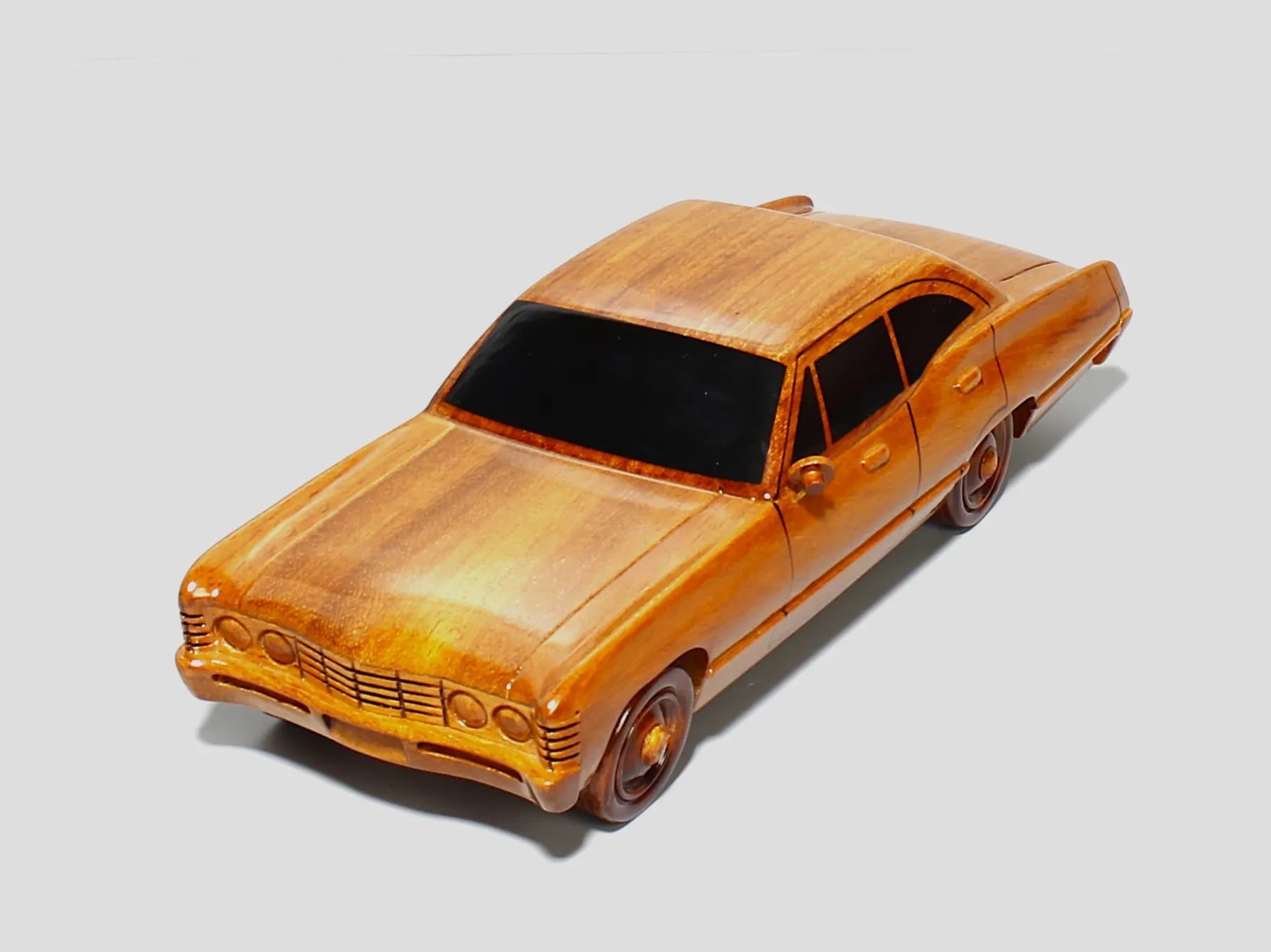 Handmade Chevy Impala wood model – front left angle with vintage details