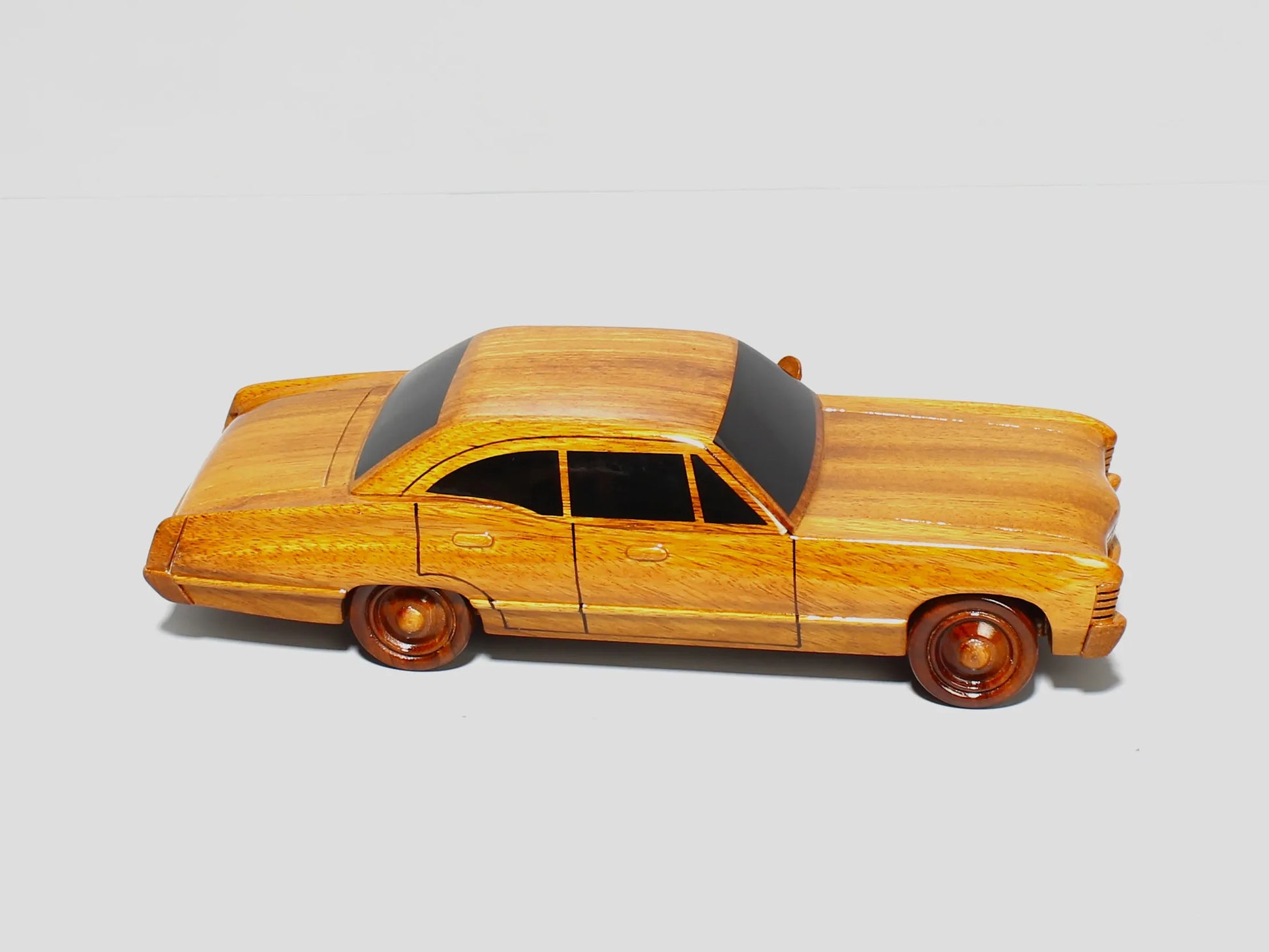 Chevy Impala collectible model – top and side view with natural wood grain