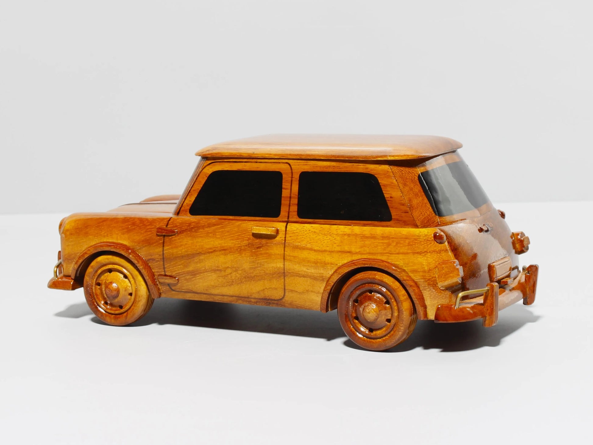 Mini Cooper wood model rear angle view