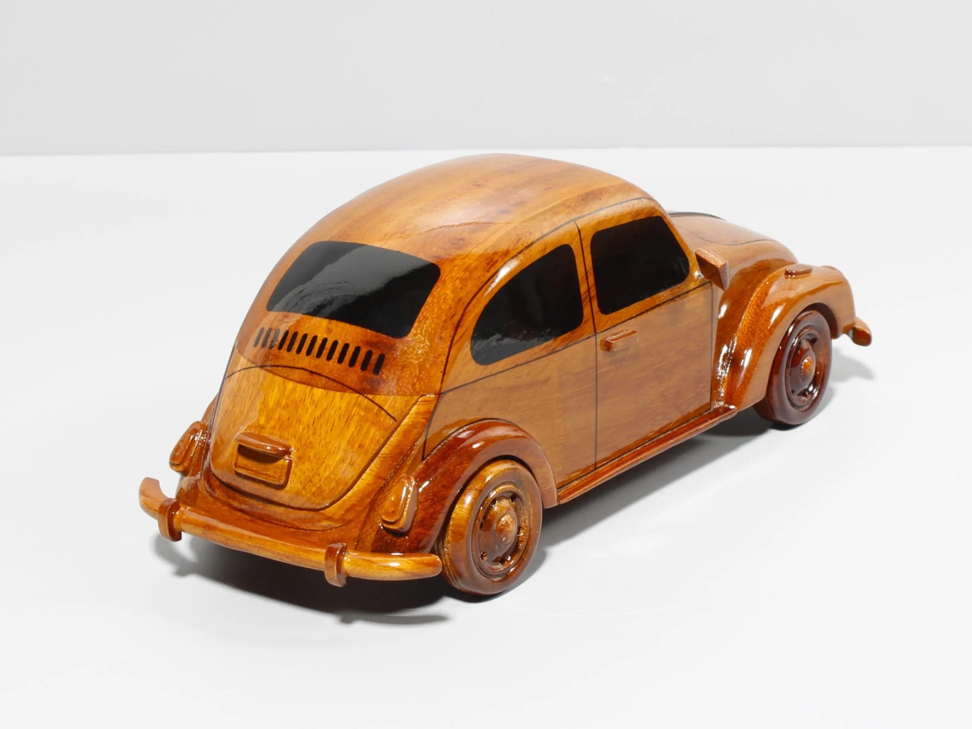 Mini Cooper wooden model car rear top perspective