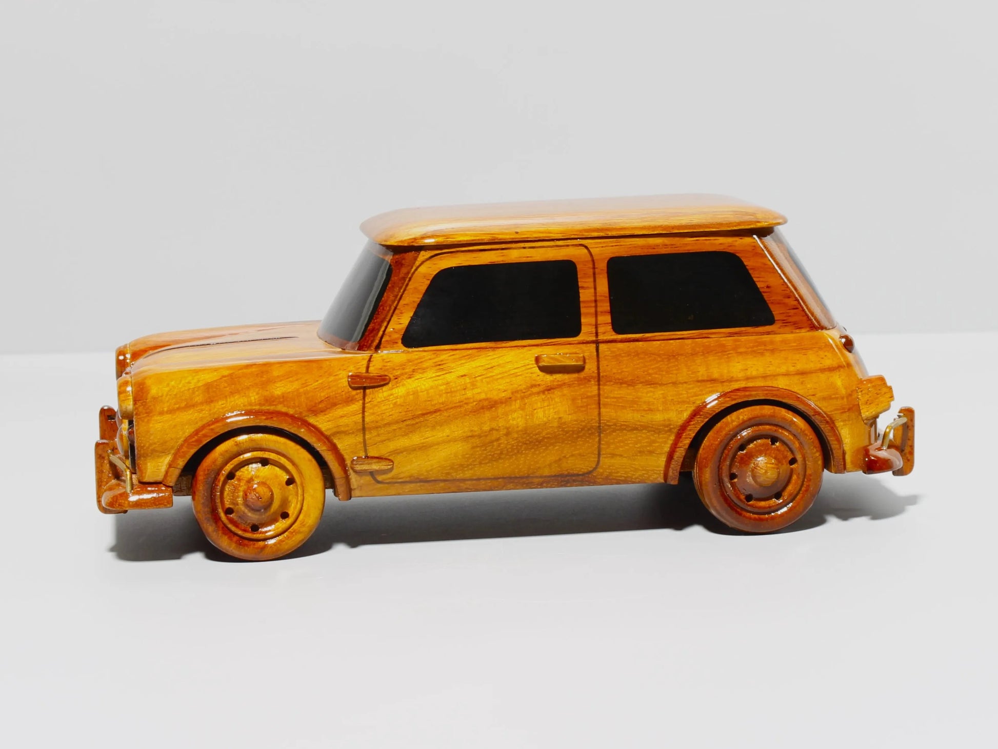 Mini Cooper wooden model side profile from left