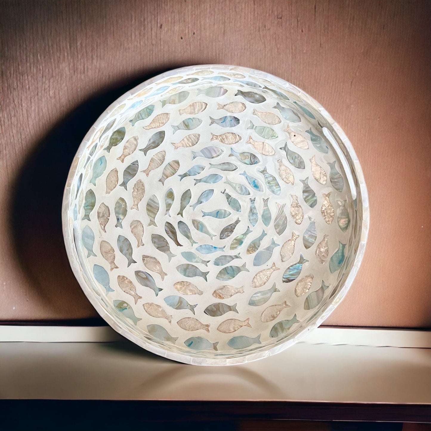 Mother of Pearl Inlay Serving Tray, Fish Tornado Swirls Pattern