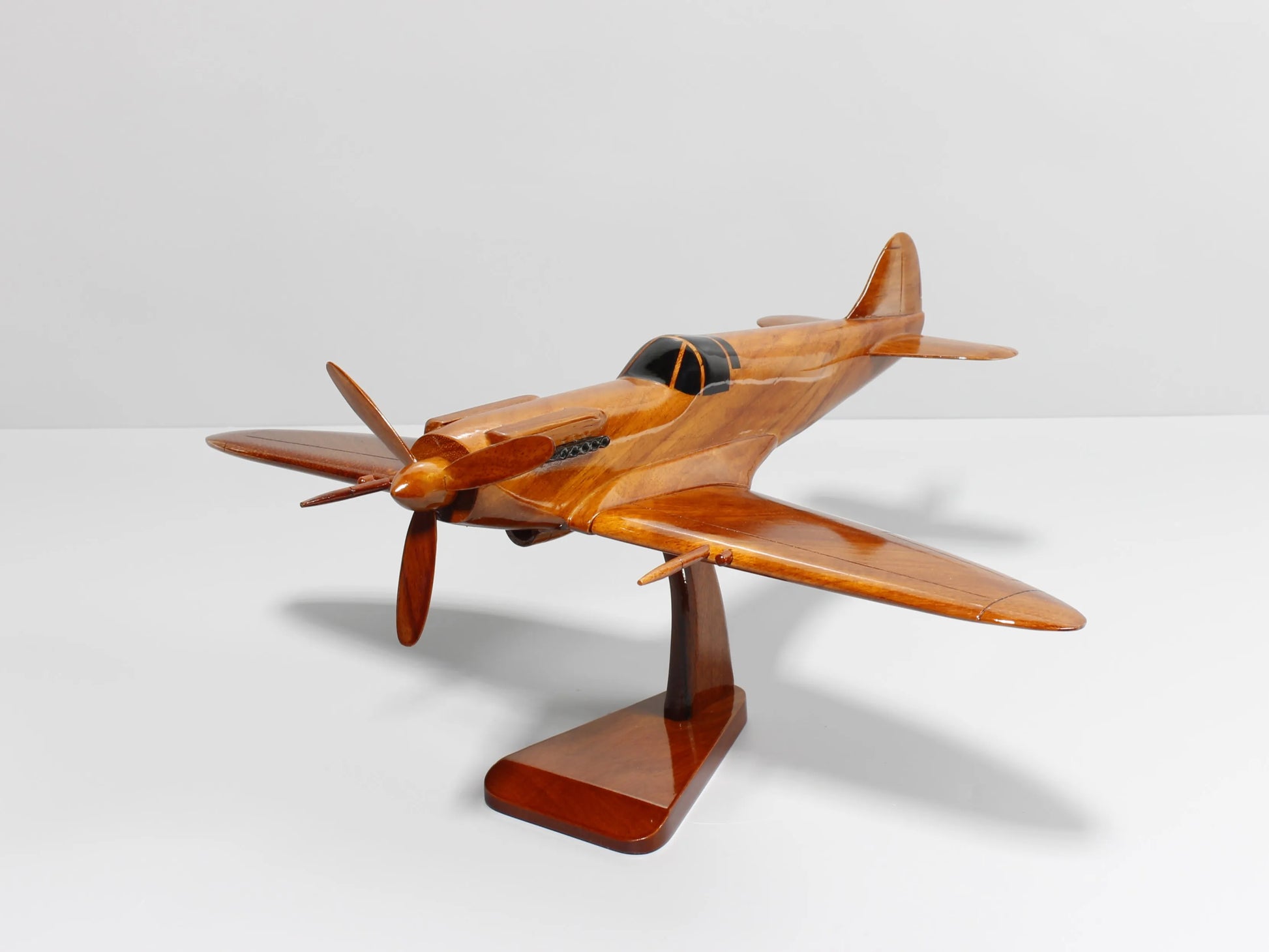 Mahogany wood Spitfire WWII fighter model on elegant display base – Premiumwoodart