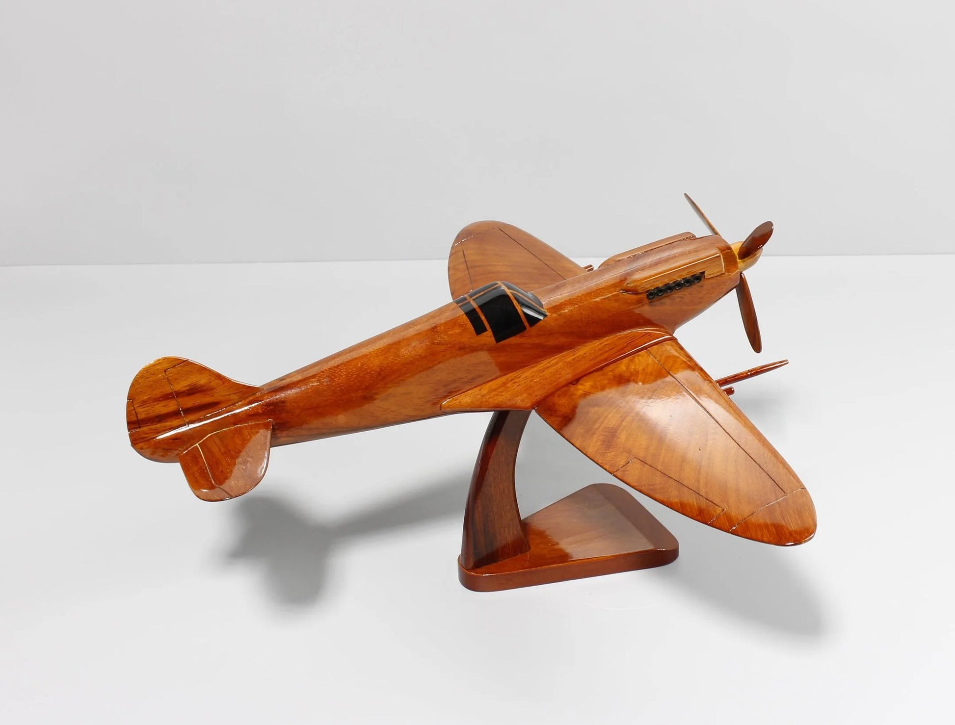 Angled side view of Spitfire aviation gift wood model for warbird fans – Premiumwoodart