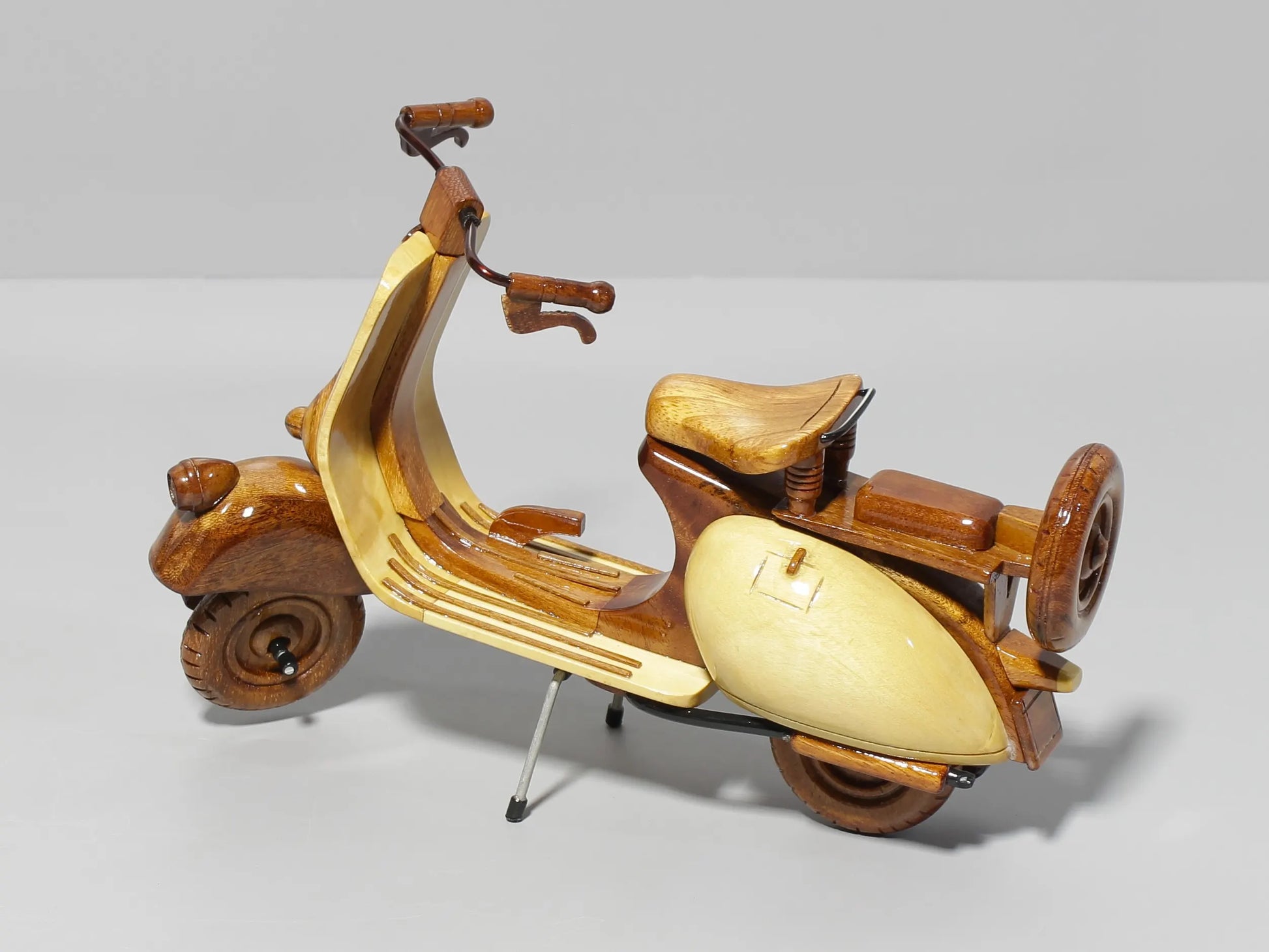 Wooden Vespa display piece – vintage collectible side angle