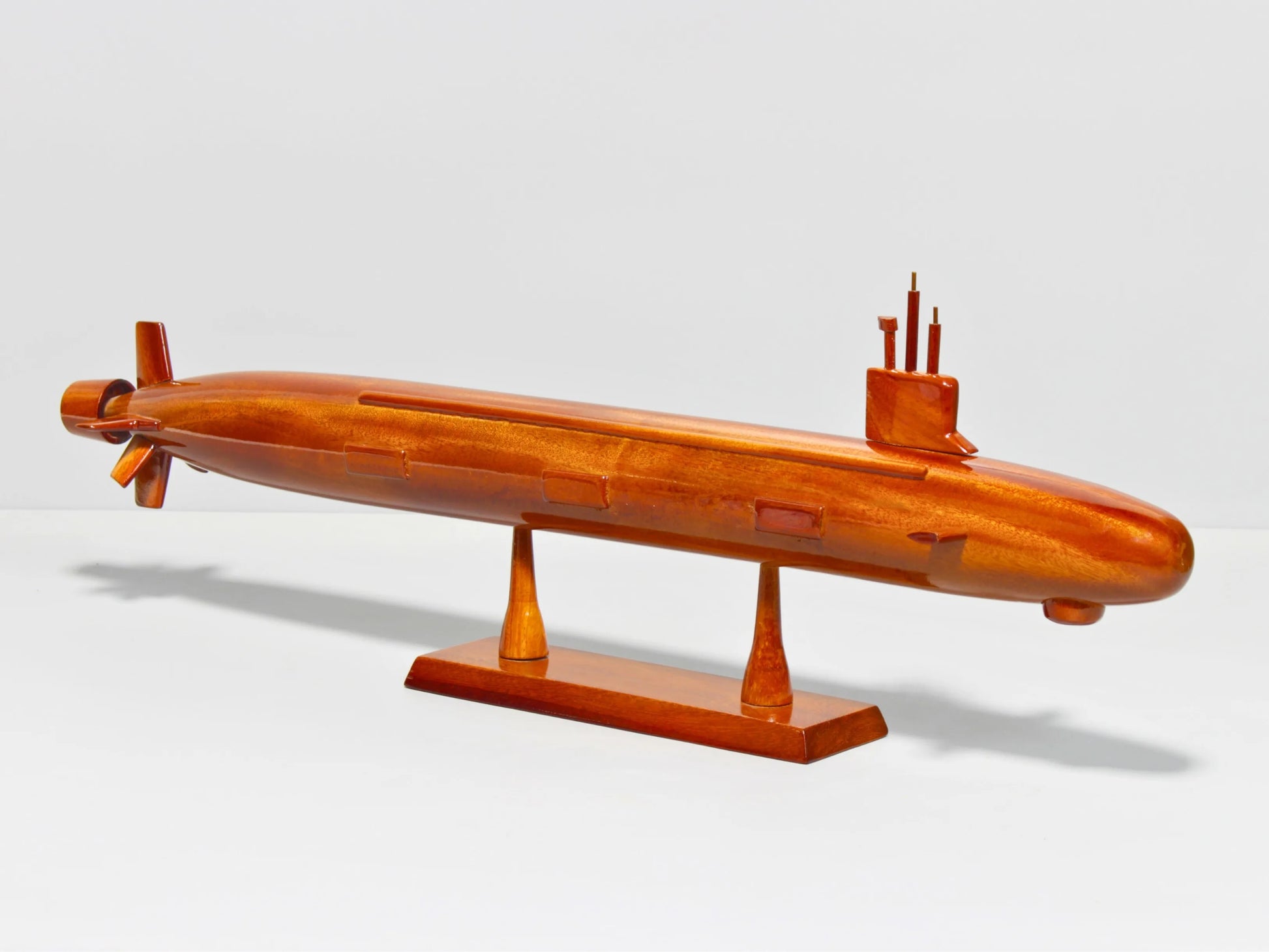 Vintage-inspired wood model of Virginia-class fast attack submarine