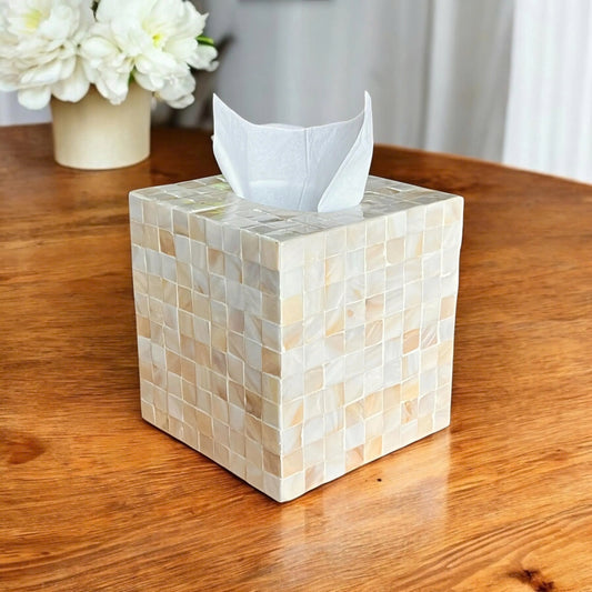 Tissue box with mother of pearl mosaic pattern on MDF structure