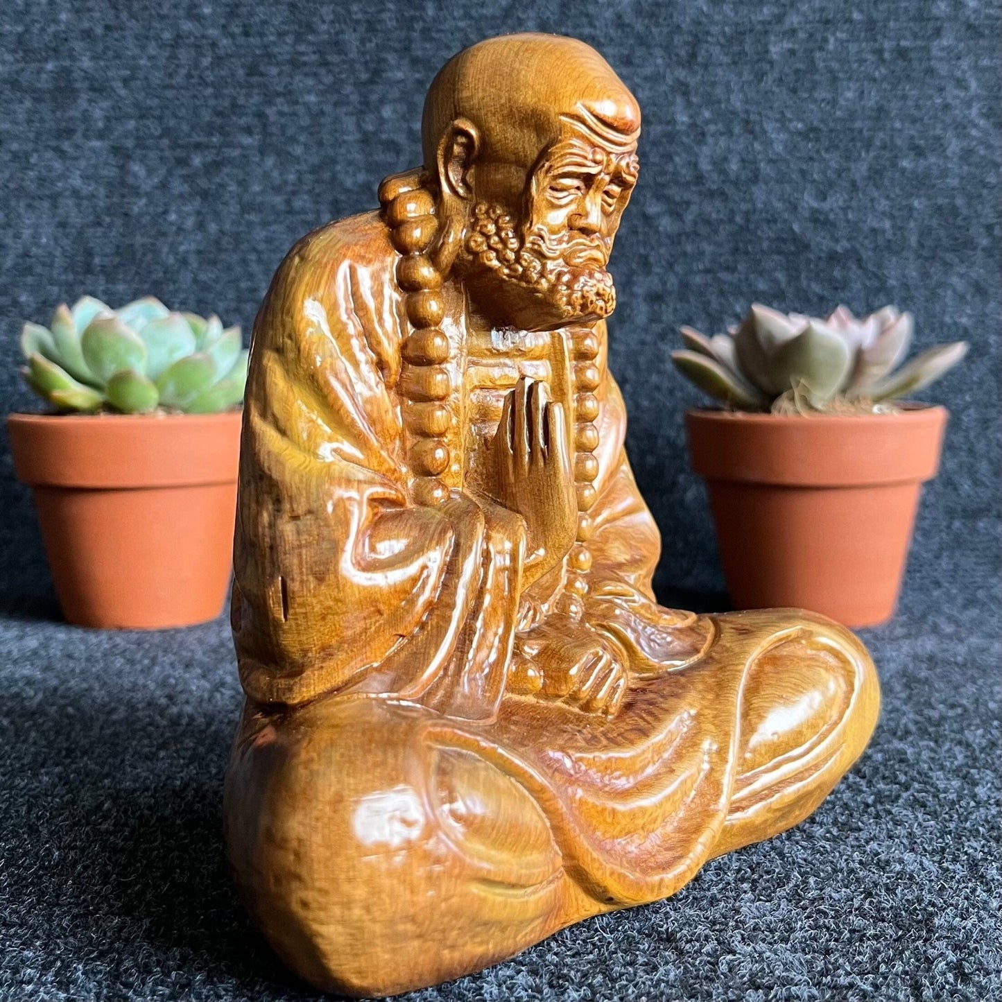 Bodhidharma Sitting in Meditation Wood Carving StatuePremiumWoodArt