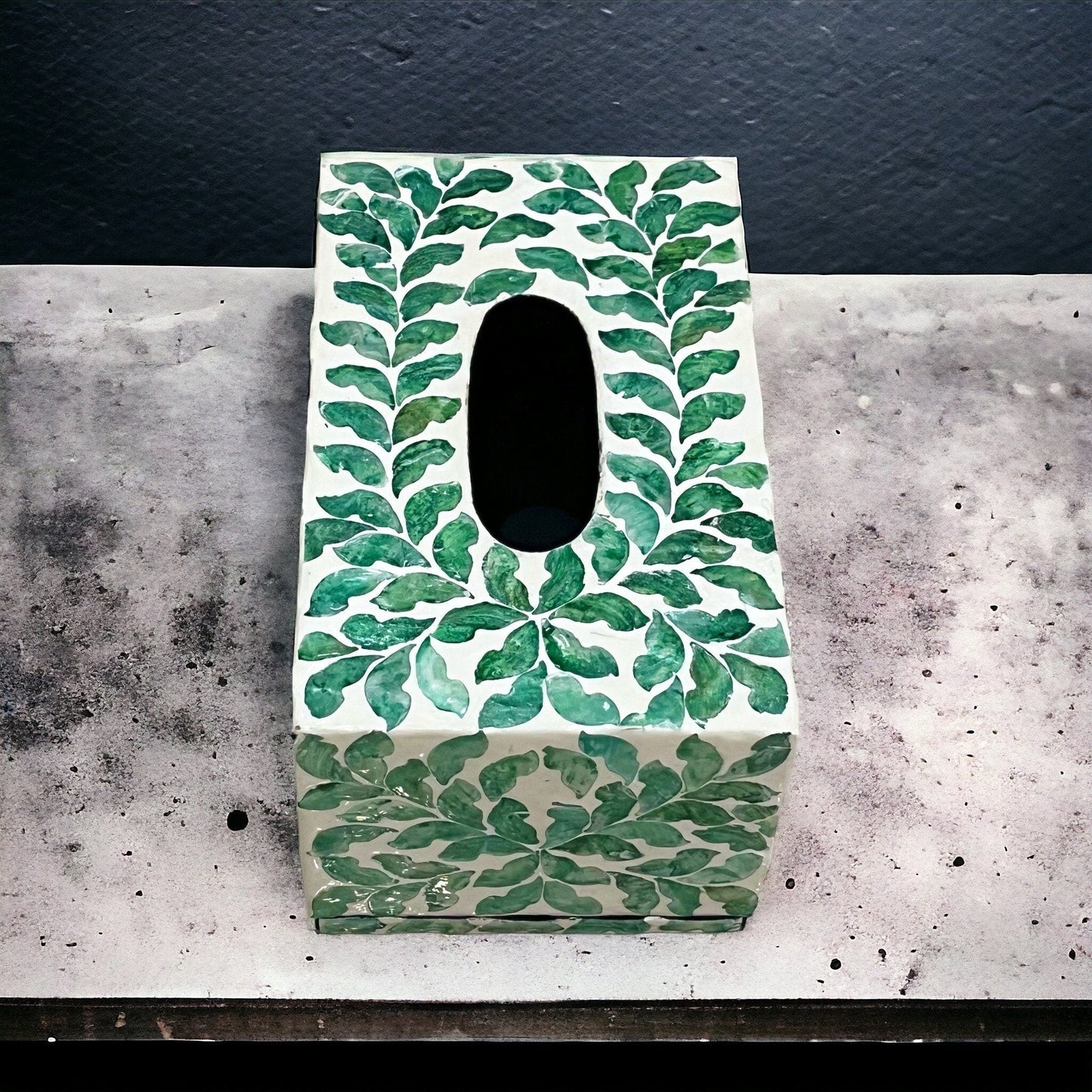 Capiz shell rectangle tissue box cover, green leave patternBBDecorHouseRectangular short