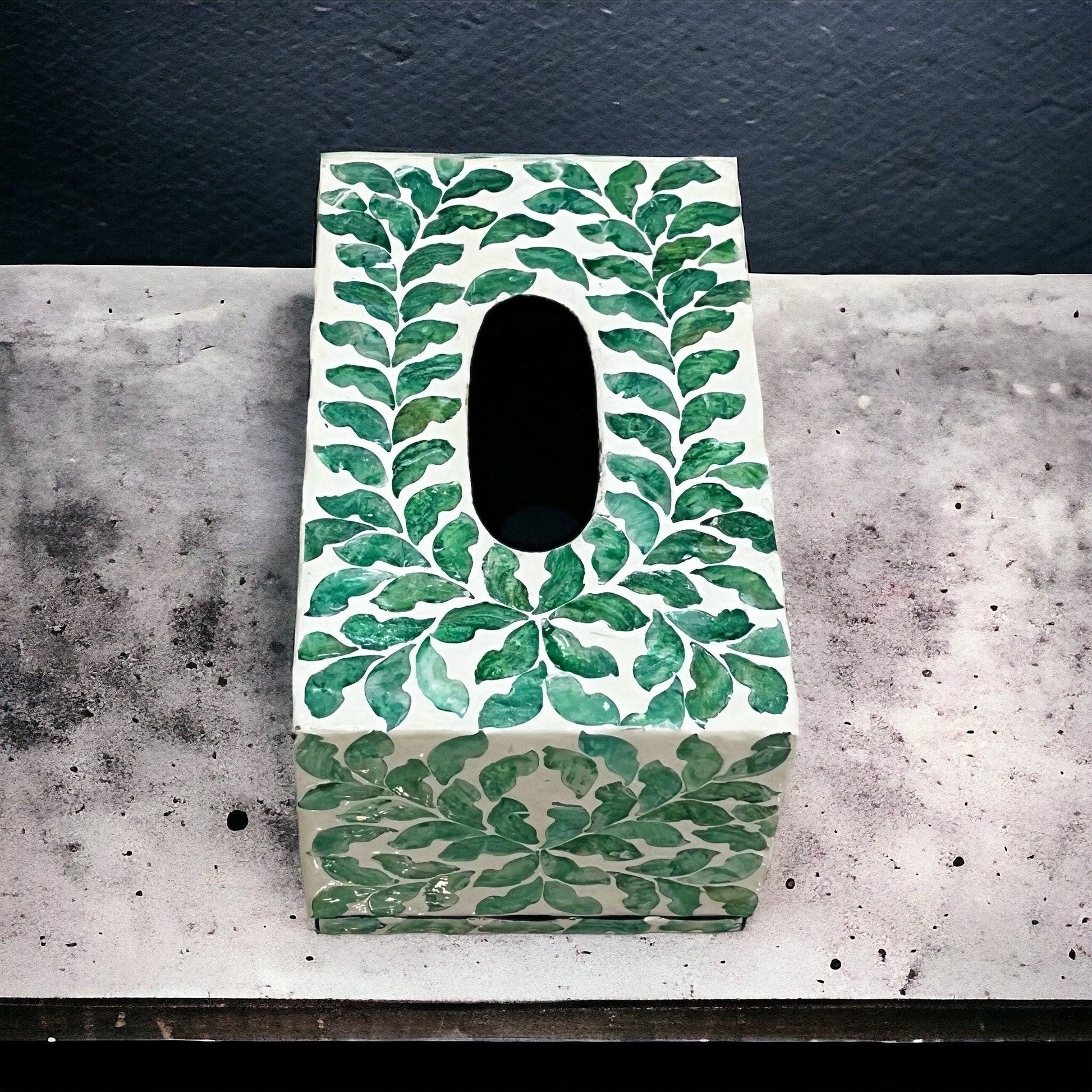 Capiz shell rectangle tissue box cover, green leave patternBBDecorHouseRectangular short