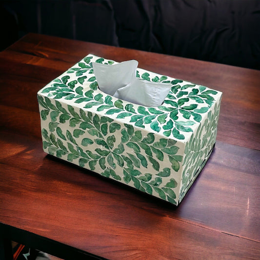 Capiz shell rectangle tissue box cover, green leave patternBBDecorHouseRectangular short